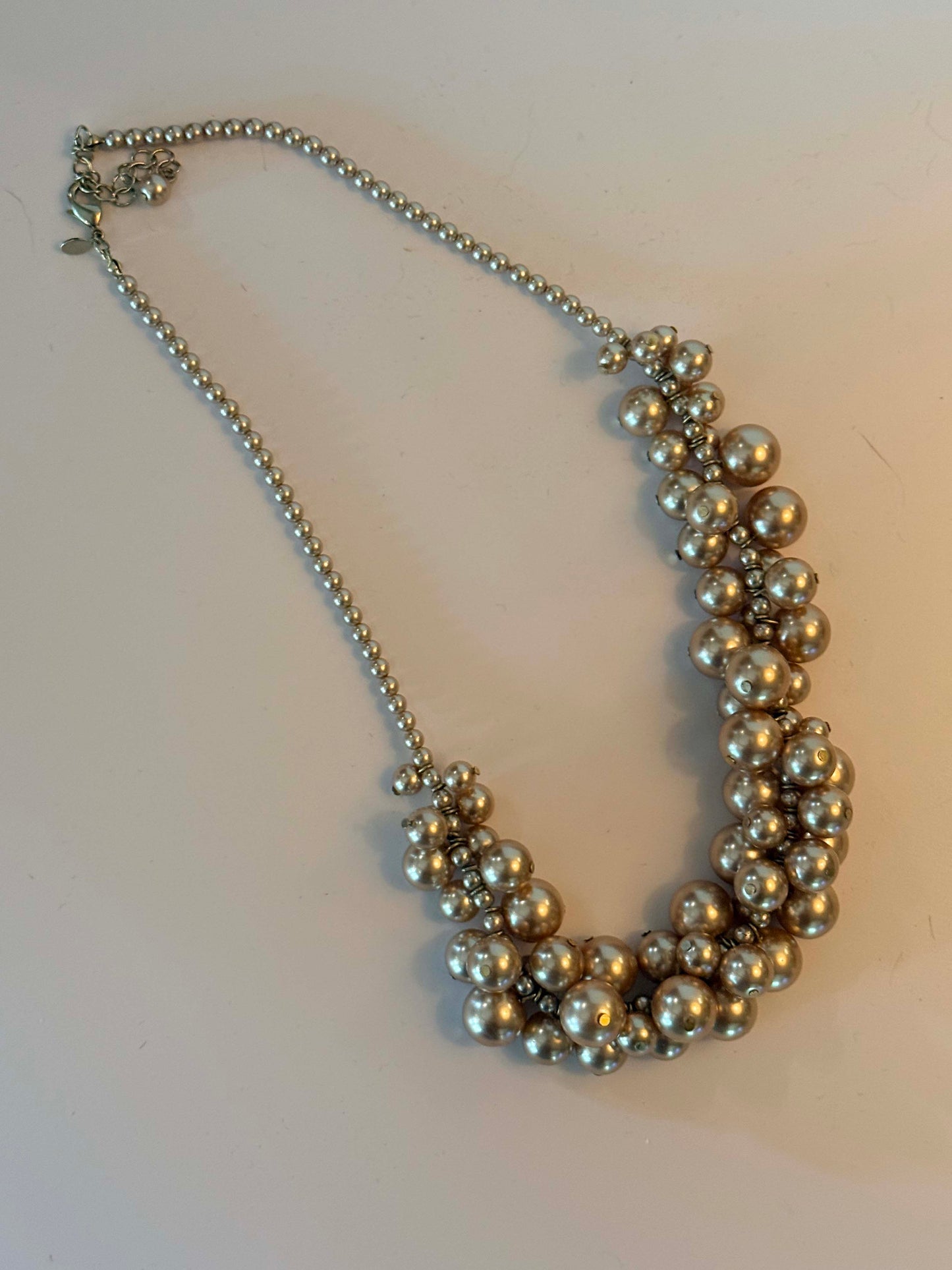 Vintage Champagne Bubble Pearl Necklace Cluster Bib Faux Pearl Statement Bridal Necklace
