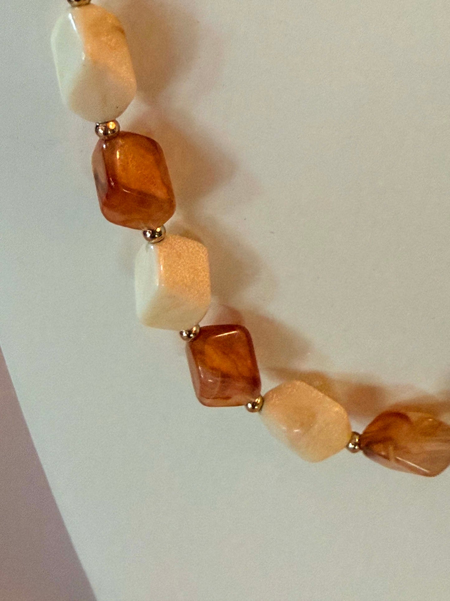 Vintage Amber Ivory Lucite Necklace Mid Century Geometric Beaded Necklace Retro Mod Jewelry