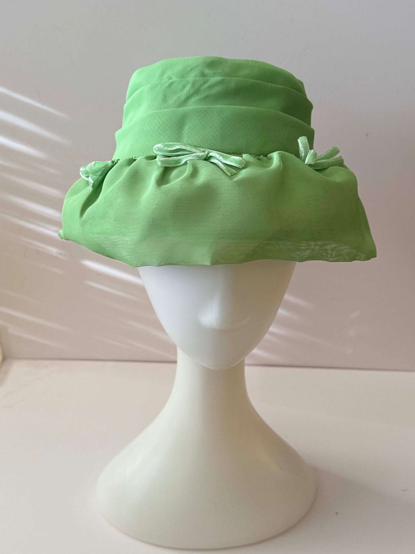 1960s Mint Lime Green Chiffon Hat – Vintage Sheer Mid Century Dress Hat