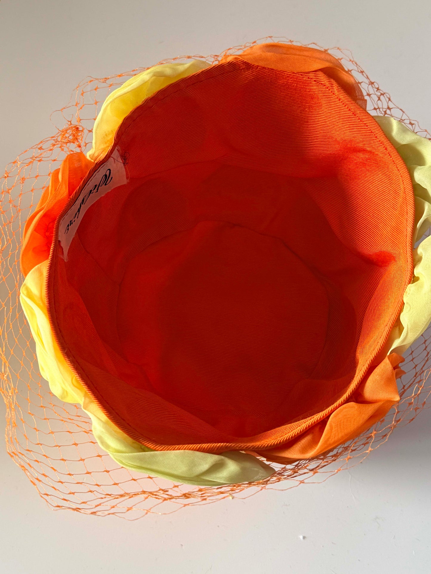 Vintage Wilshire Floral Toque Hat, 1960s Peach Yellow Rosette Hat, Veiled Cocktail Hat, Mid Century Millinery, Wedding Guest Hat, Easter Hat