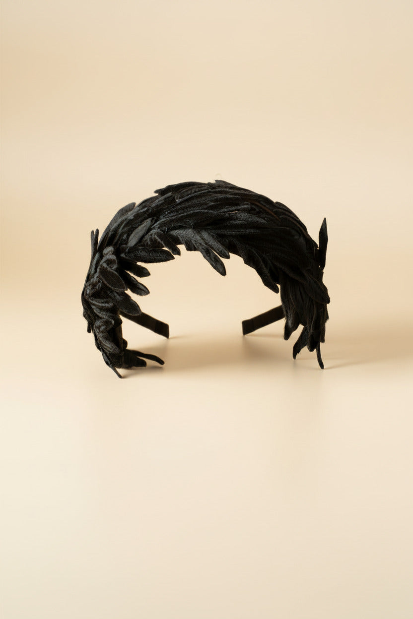 1950s Black Velvet Leaf Halo Hat Vintage Sculptural Cocktail Headpiece Mid Century Fascinator