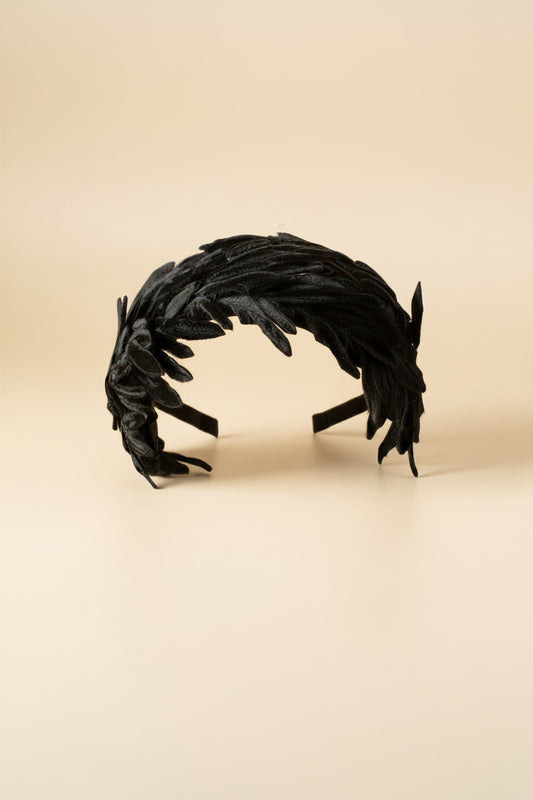 1950s Black Velvet Leaf Halo Hat Vintage Sculptural Cocktail Headpiece Mid Century Fascinator