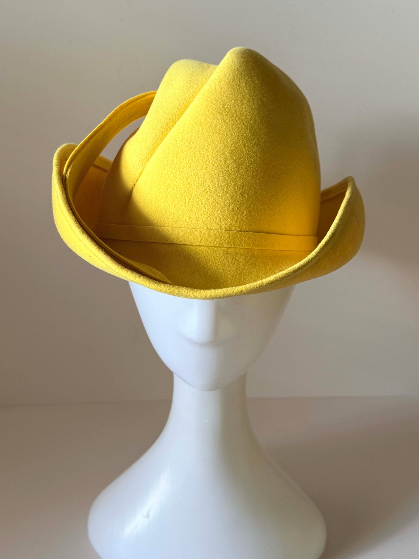 Vintage Mr. John Sophisticate Hat | Yellow Sculptural Felt Designer Hat | Avant Garde Cocktail Hat | Collectible Millinery