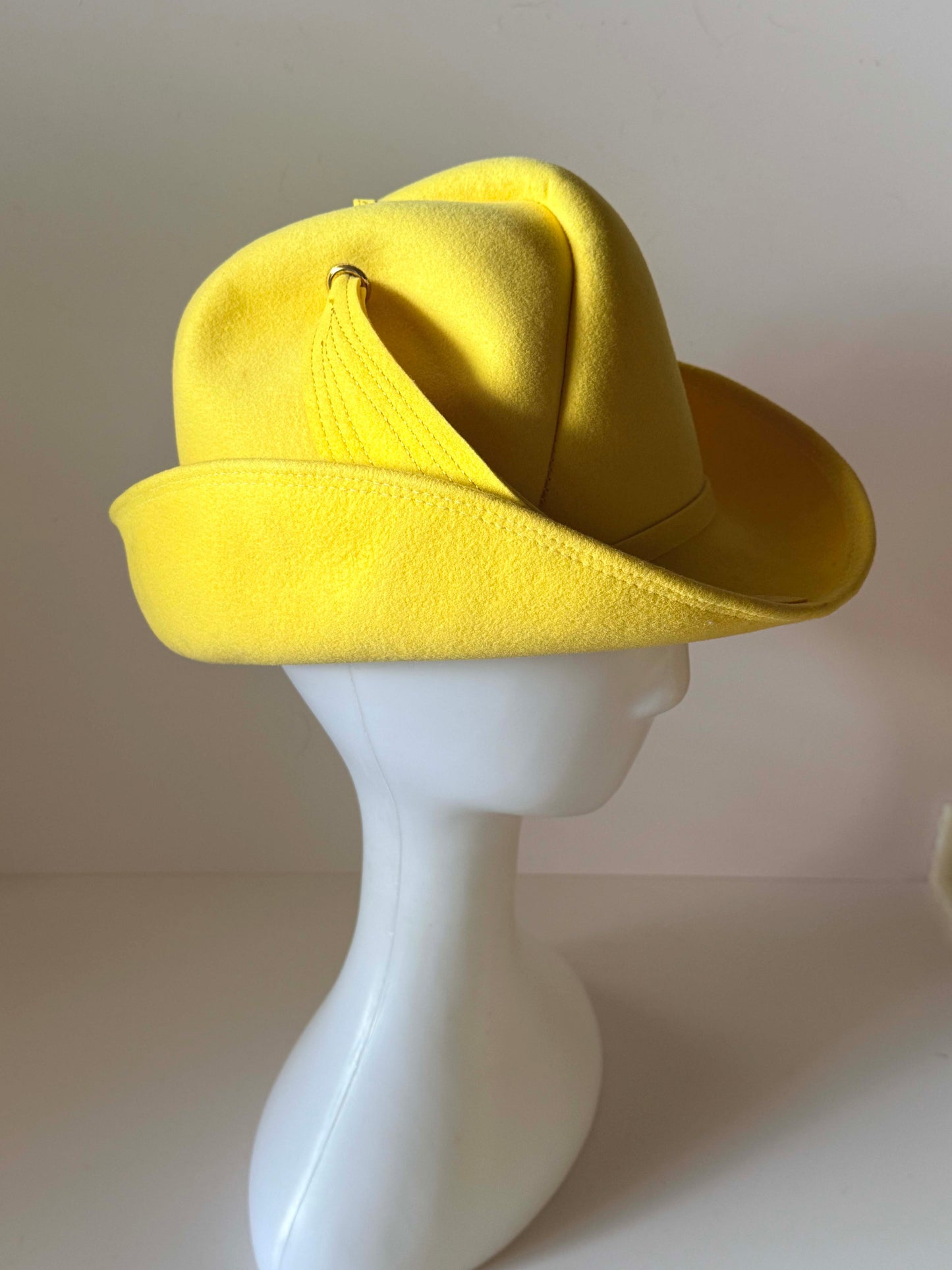 Vintage Mr. John Sophisticate Hat | Yellow Sculptural Felt Designer Hat | Avant Garde Cocktail Hat | Collectible Millinery