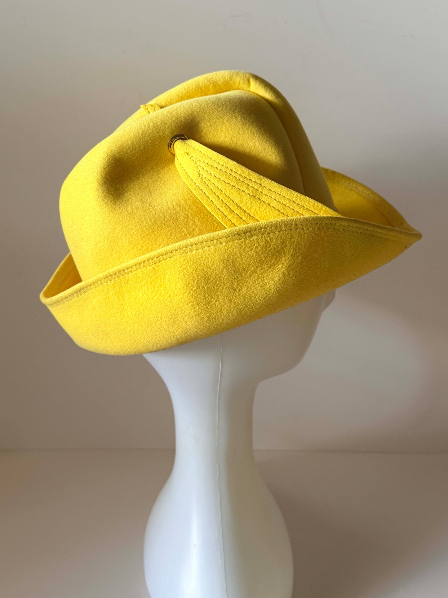 Vintage Mr. John Sophisticate Hat | Yellow Sculptural Felt Designer Hat | Avant Garde Cocktail Hat | Collectible Millinery