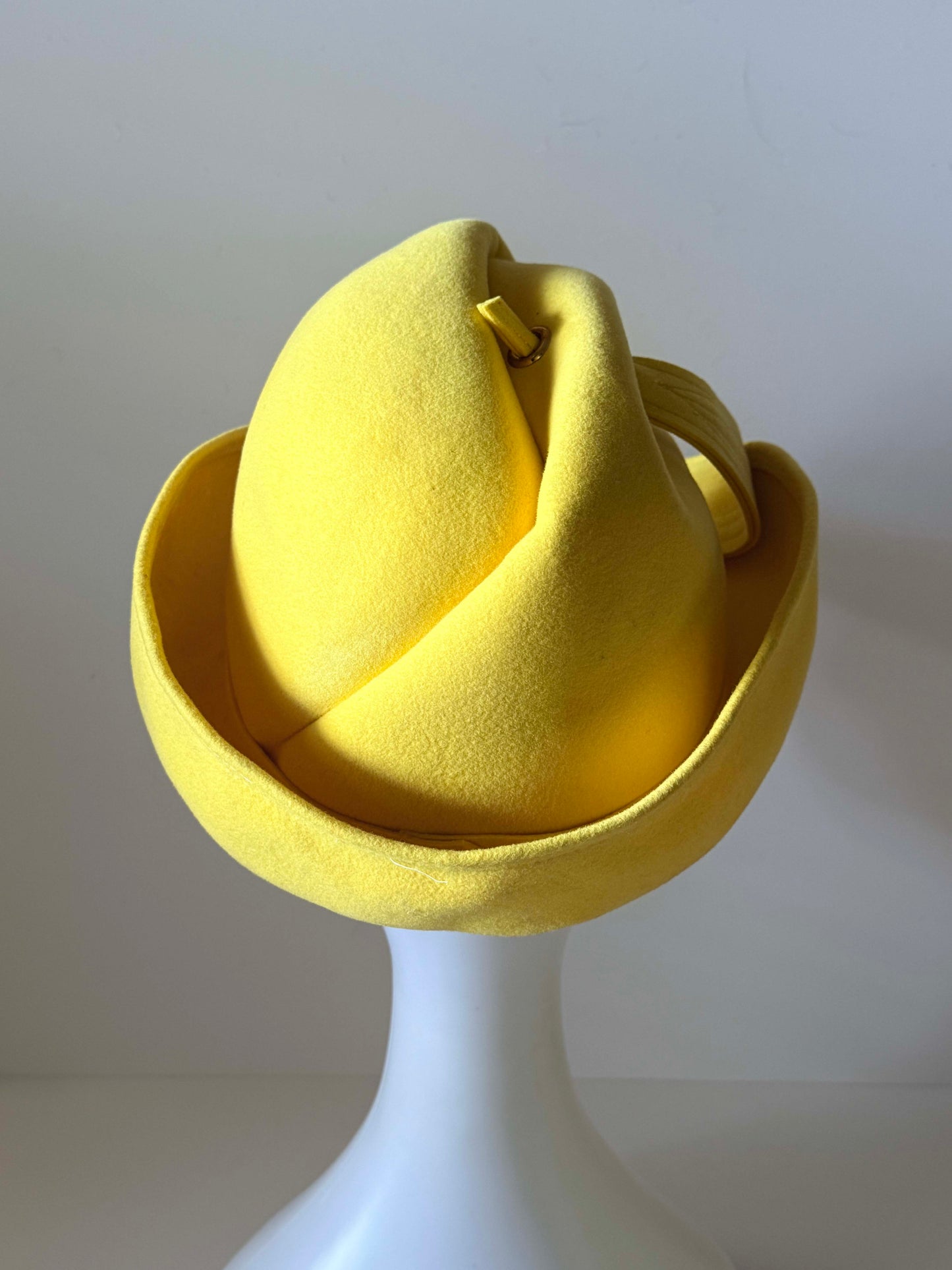 Vintage Mr. John Sophisticate Hat | Yellow Sculptural Felt Designer Hat | Avant Garde Cocktail Hat | Collectible Millinery