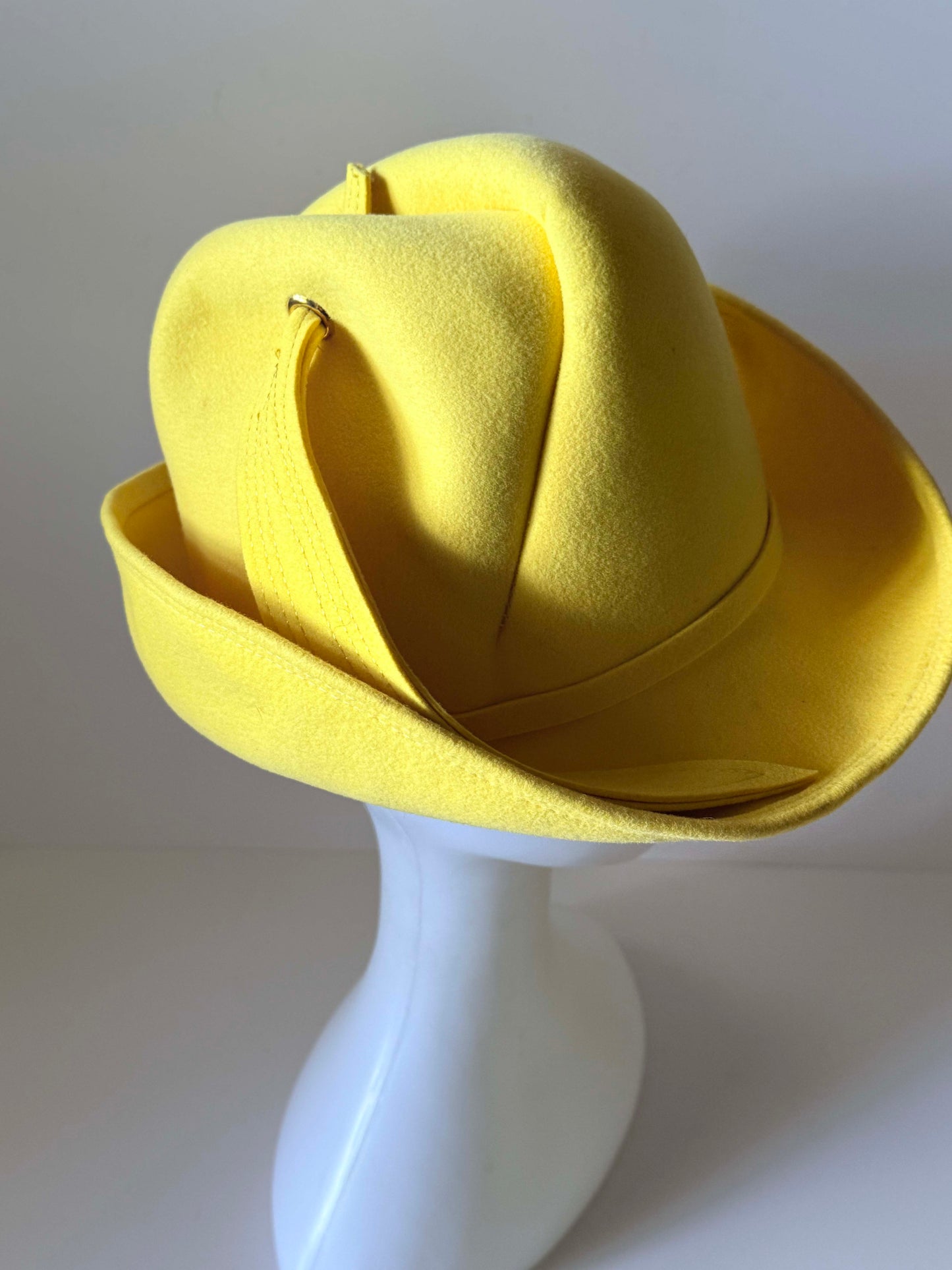 Vintage Mr. John Sophisticate Hat | Yellow Sculptural Felt Designer Hat | Avant Garde Cocktail Hat | Collectible Millinery