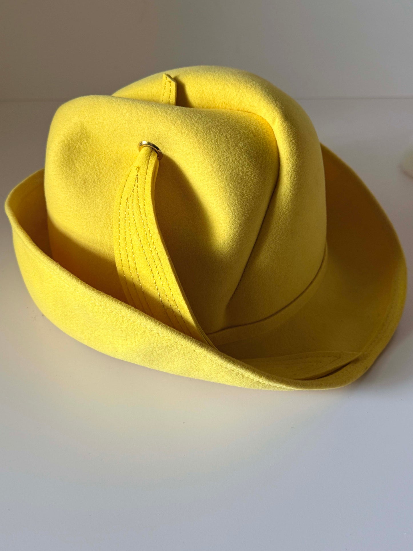Vintage Mr. John Sophisticate Hat | Yellow Sculptural Felt Designer Hat | Avant Garde Cocktail Hat | Collectible Millinery