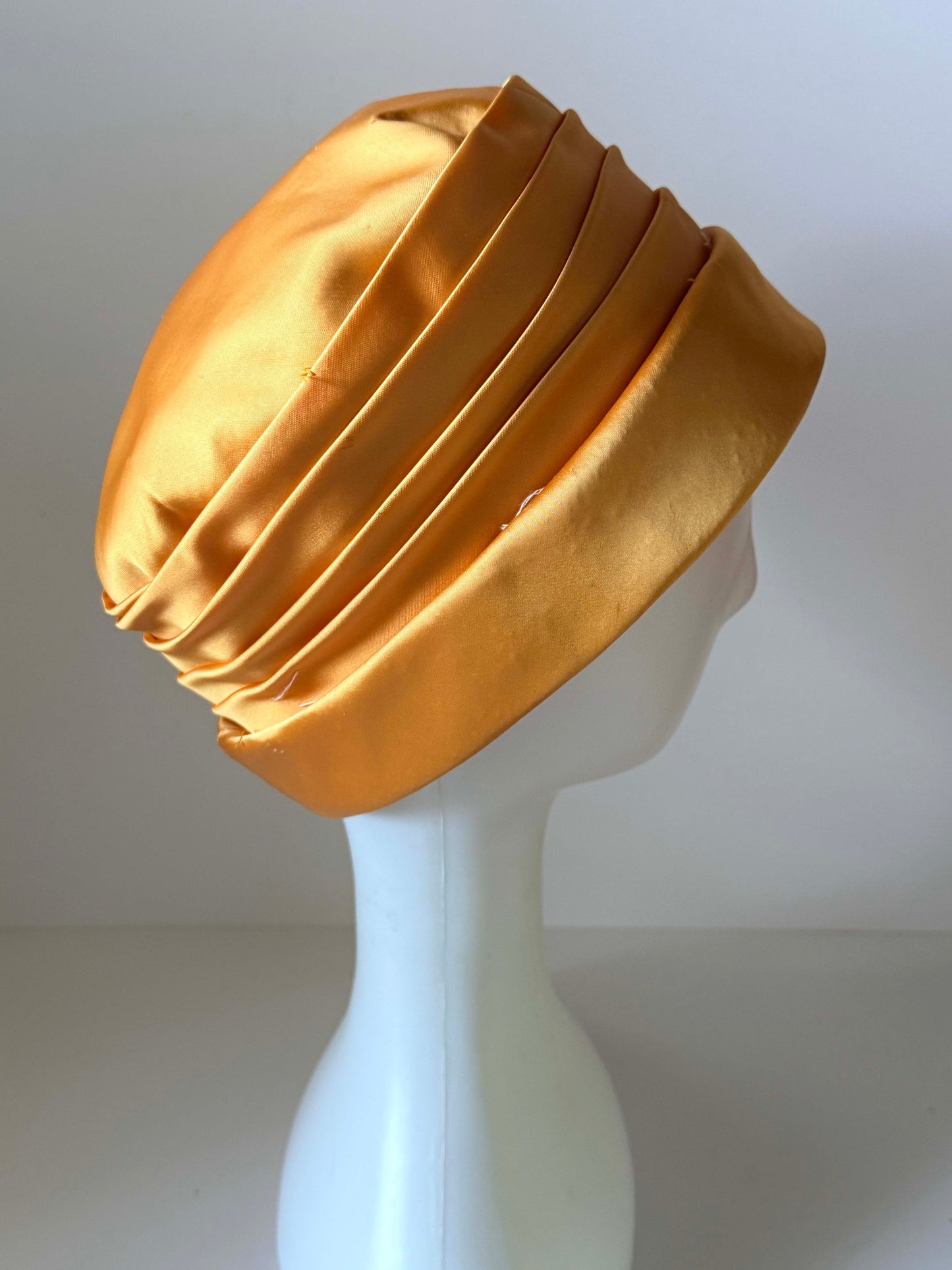 Vintage 1960s Orange Gold Satin Pillbox Hat, Draped Satin Cocktail Hat, Formal Wedding Hat, Church Hat, Mad Men Style, Classic Vintage Millinery