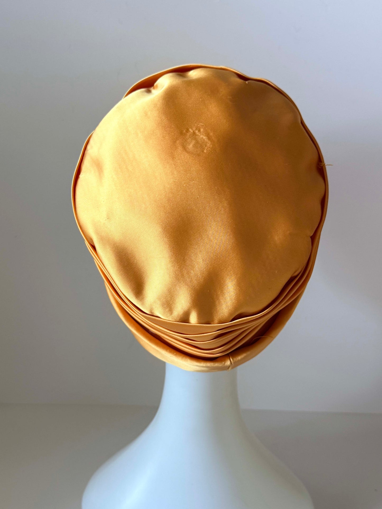 Vintage 1960s Orange Gold Satin Pillbox Hat, Draped Satin Cocktail Hat, Formal Wedding Hat, Church Hat, Mad Men Style, Classic Vintage Millinery