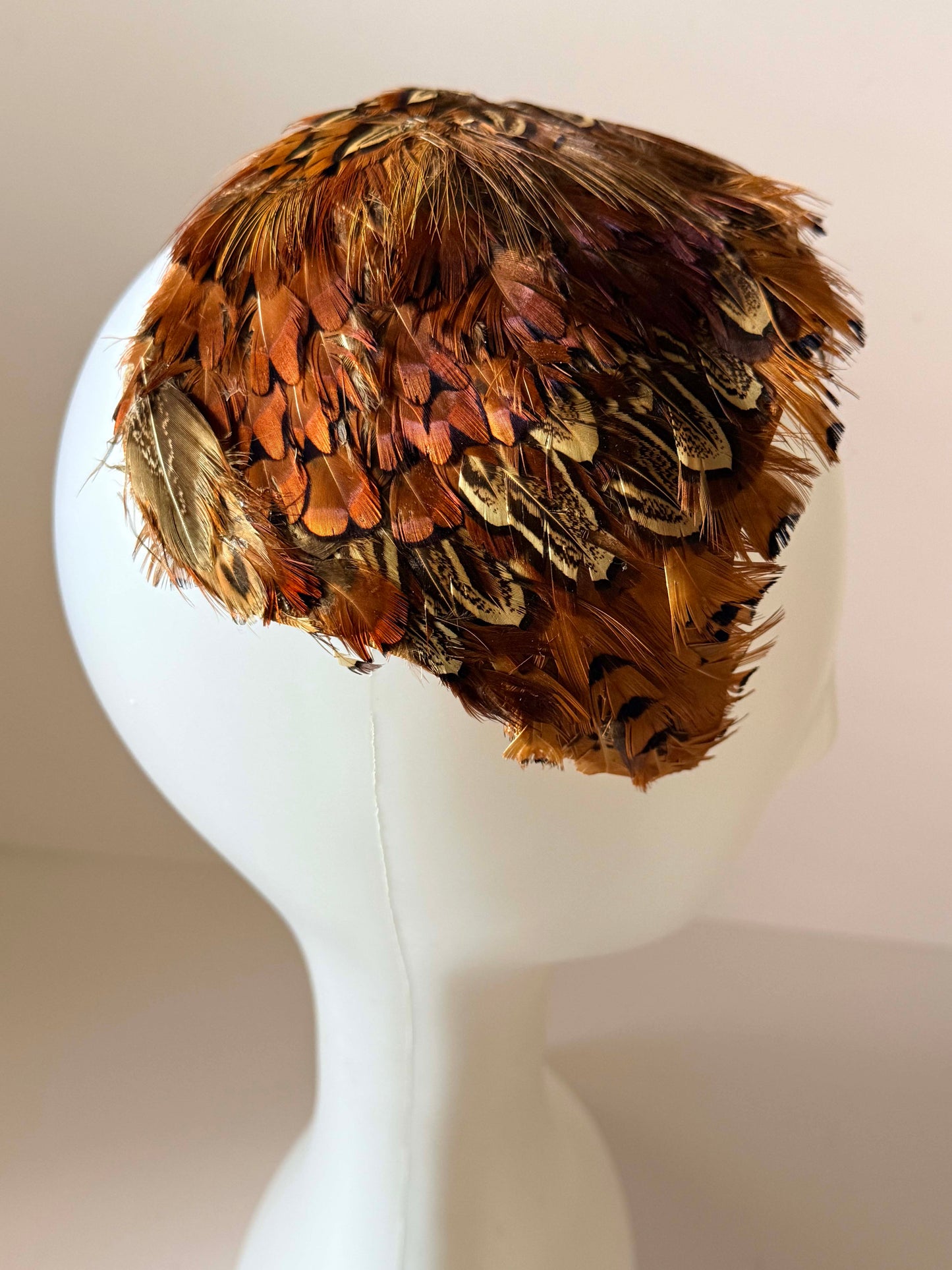 Vintage 1950s Best & Co Fifth Avenue Pheasant Feather Half Hat | Brown Feather Half Hat | Mid Century Cocktail Hat | Designer Millinery