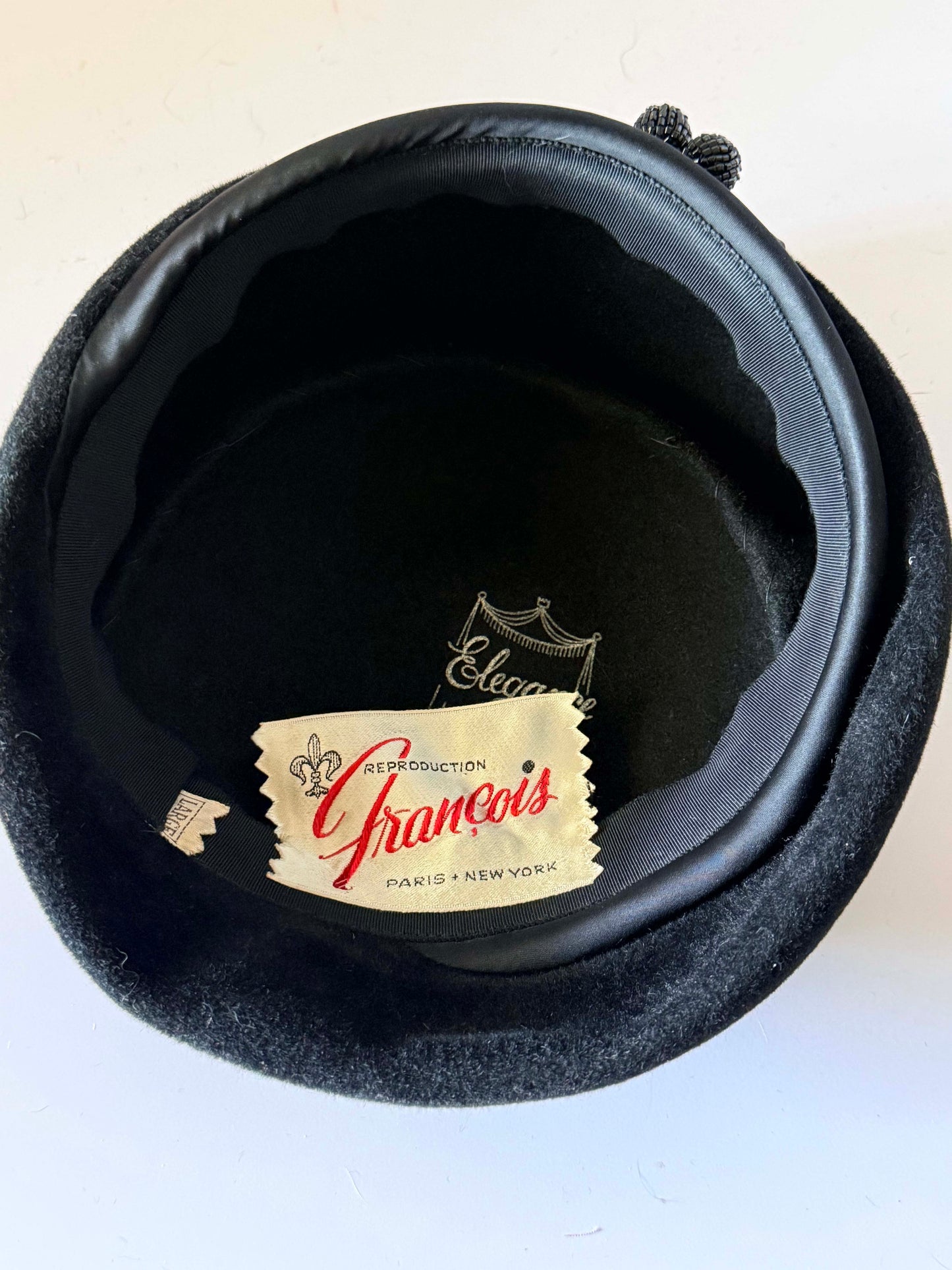 1960s Francois Paris New York Black Velvet Pillbox Hat Vintage Cocktail Hat Designer Millinery