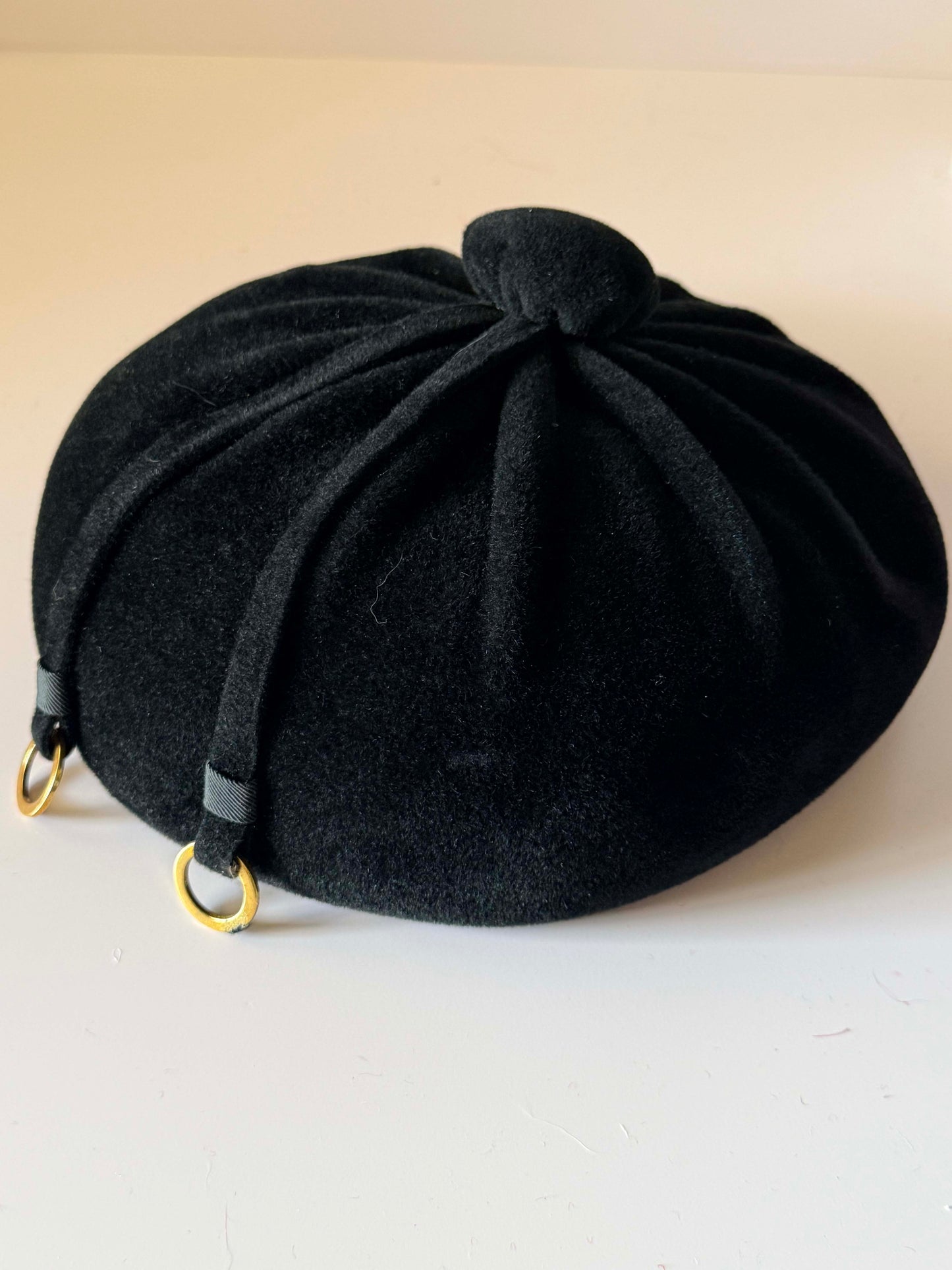 1960s Lecie Black Wool Felt Beret Vintage Designer Cocktail Hat Black Wool Felt Mid Century Millinery
