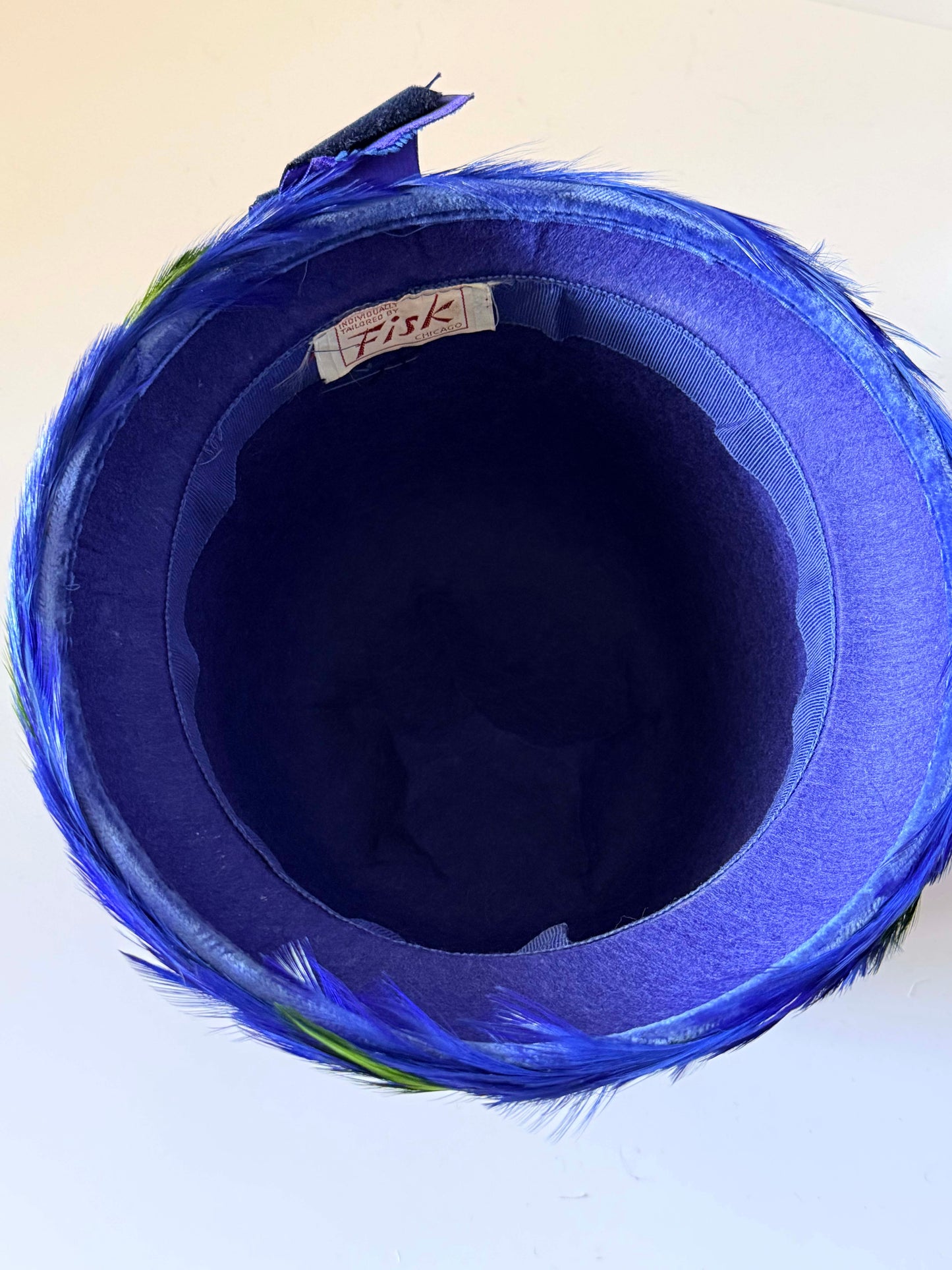 Vintage Fisk Chicago Feather Cloche Hat Blue Green Feather Hat Black Feather Crown 1960s Cocktail Hat Elegant Millinery