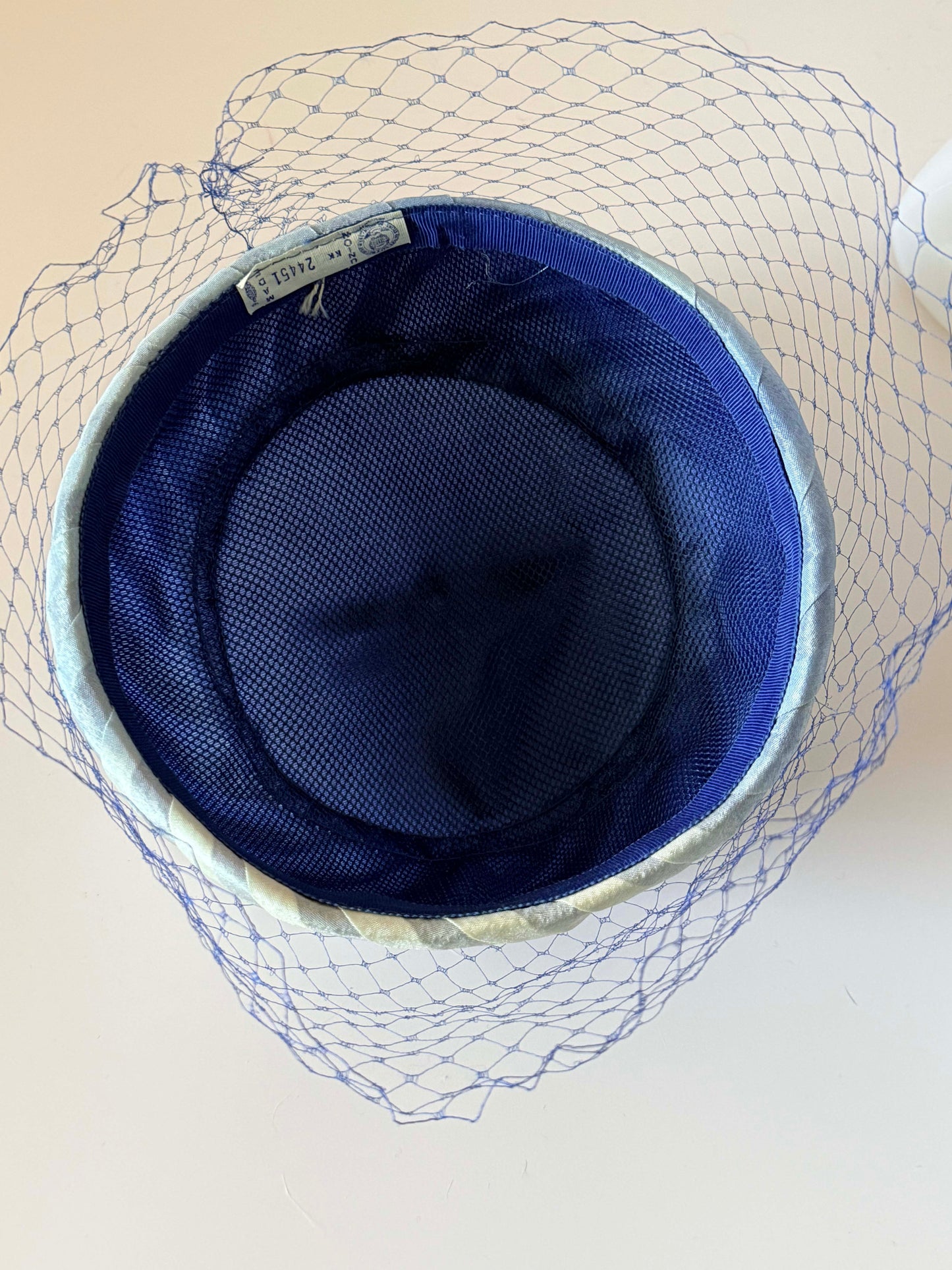 Vintage Ombre Blue Pillbox Hat Birdcage Veil 1960s Satin Cocktail Hat Ice Blue Royal Blue Church Derby Bridal Hat