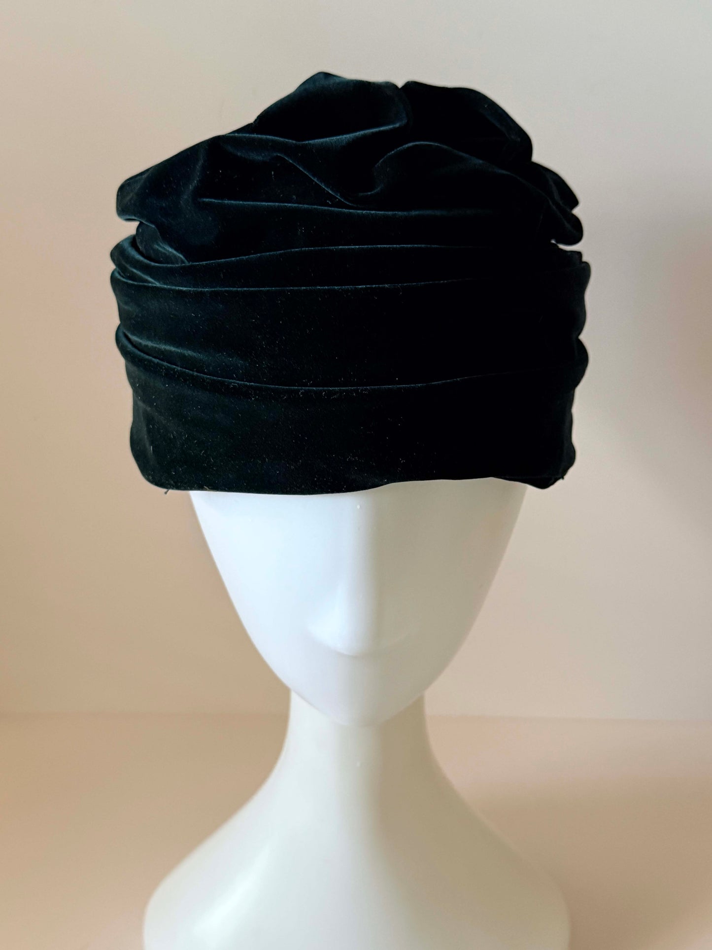 Vintage Dark Navy Velvet Pillbox Hat 1960s Draped Cocktail Hat Elegant Evening Church Hat Classic Millinery
