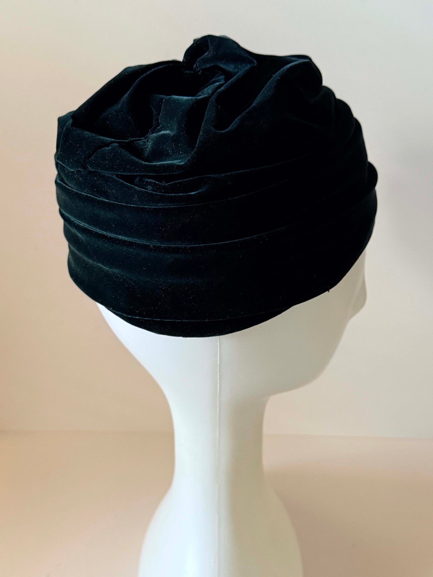 Vintage Dark Navy Velvet Pillbox Hat 1960s Draped Cocktail Hat Elegant Evening Church Hat Classic Millinery