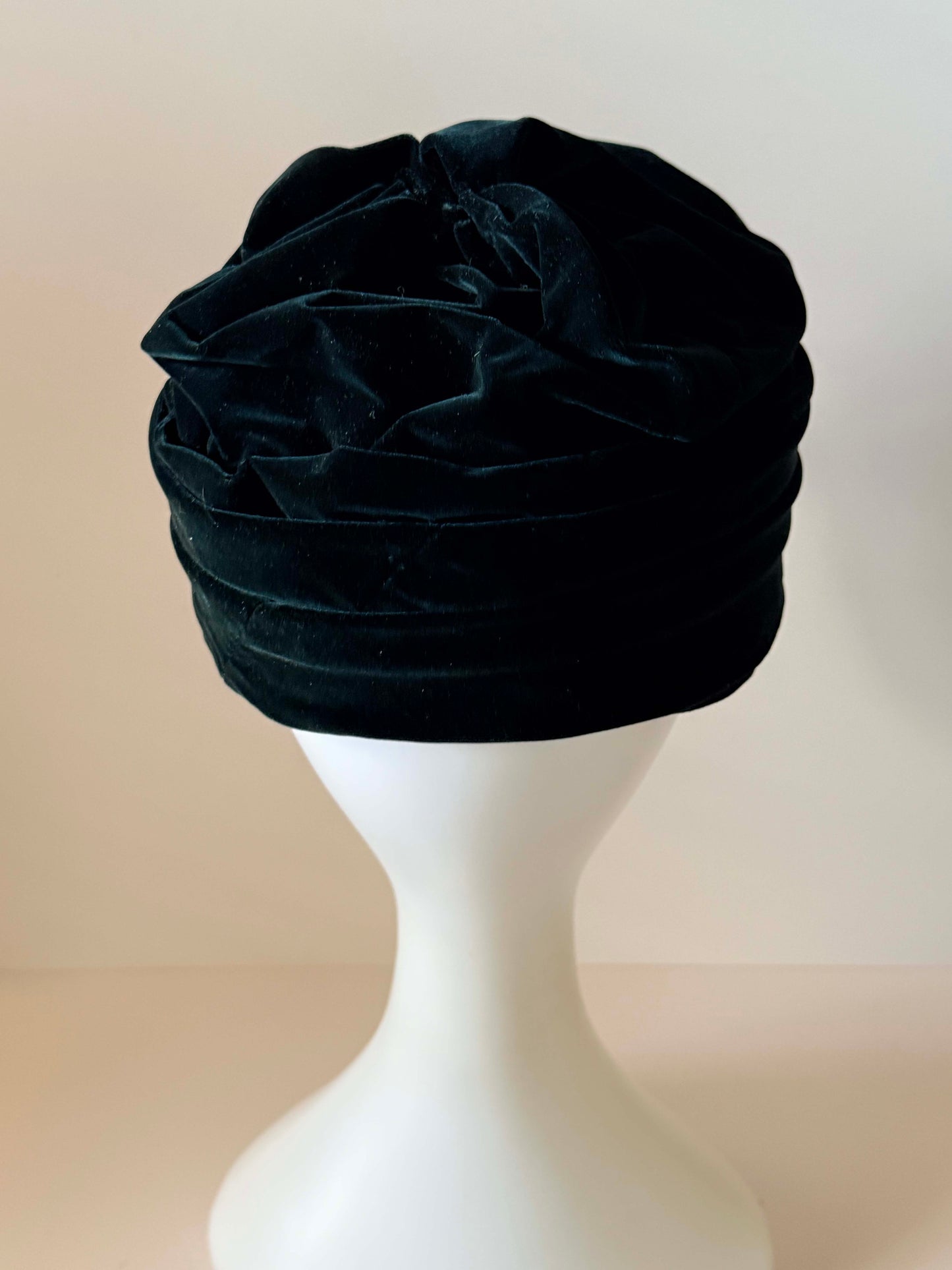 Vintage Dark Navy Velvet Pillbox Hat 1960s Draped Cocktail Hat Elegant Evening Church Hat Classic Millinery