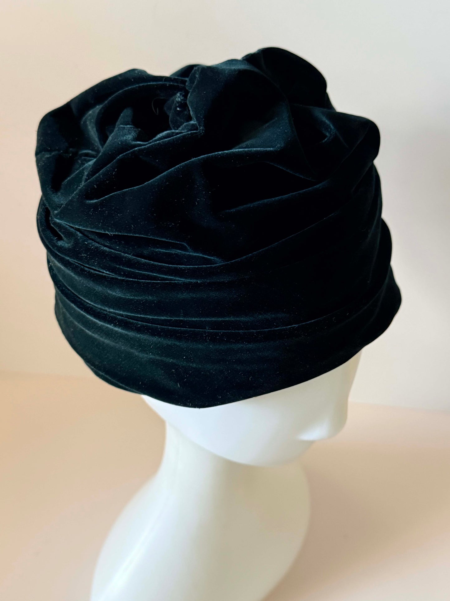 Vintage Dark Navy Velvet Pillbox Hat 1960s Draped Cocktail Hat Elegant Evening Church Hat Classic Millinery