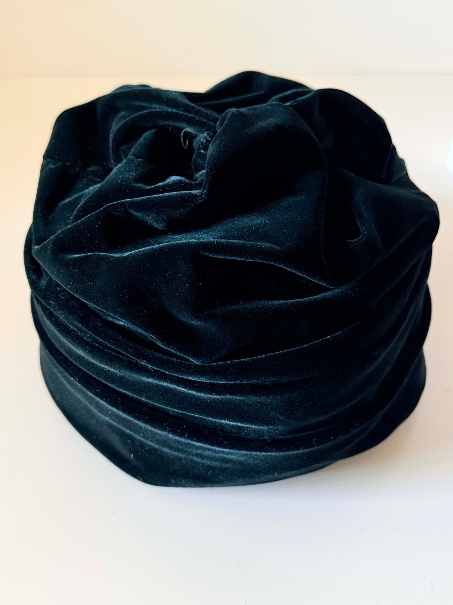 Vintage Dark Navy Velvet Pillbox Hat 1960s Draped Cocktail Hat Elegant Evening Church Hat Classic Millinery
