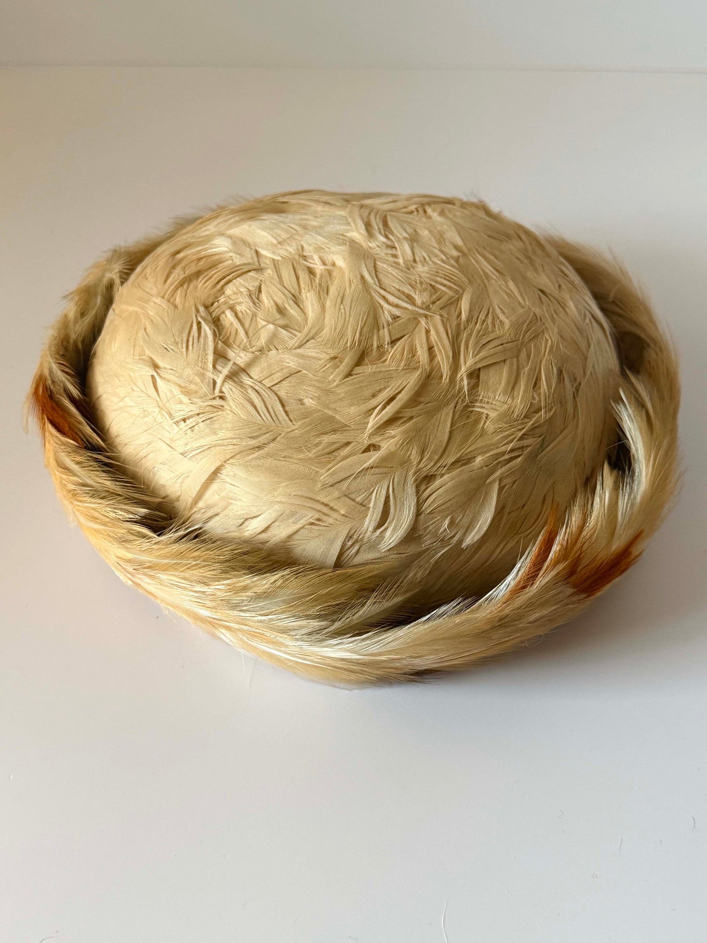 Vintage Feathered Bowler Hat Cream Feather Cocktail Hat Gene Doris Millinery Mid Century Women's Fascinator