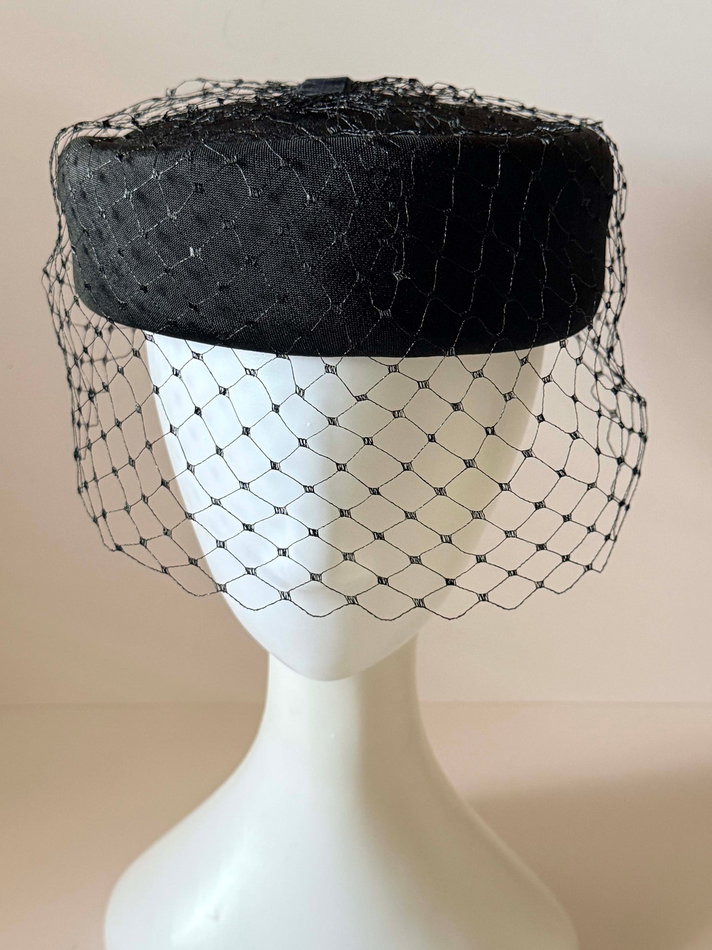 Vintage Black Veiled Pillbox Hat, Birdcage Veil Hat, Black Cocktail Hat, Funeral Hat, Classic Millinery, Formal Vintage Hat