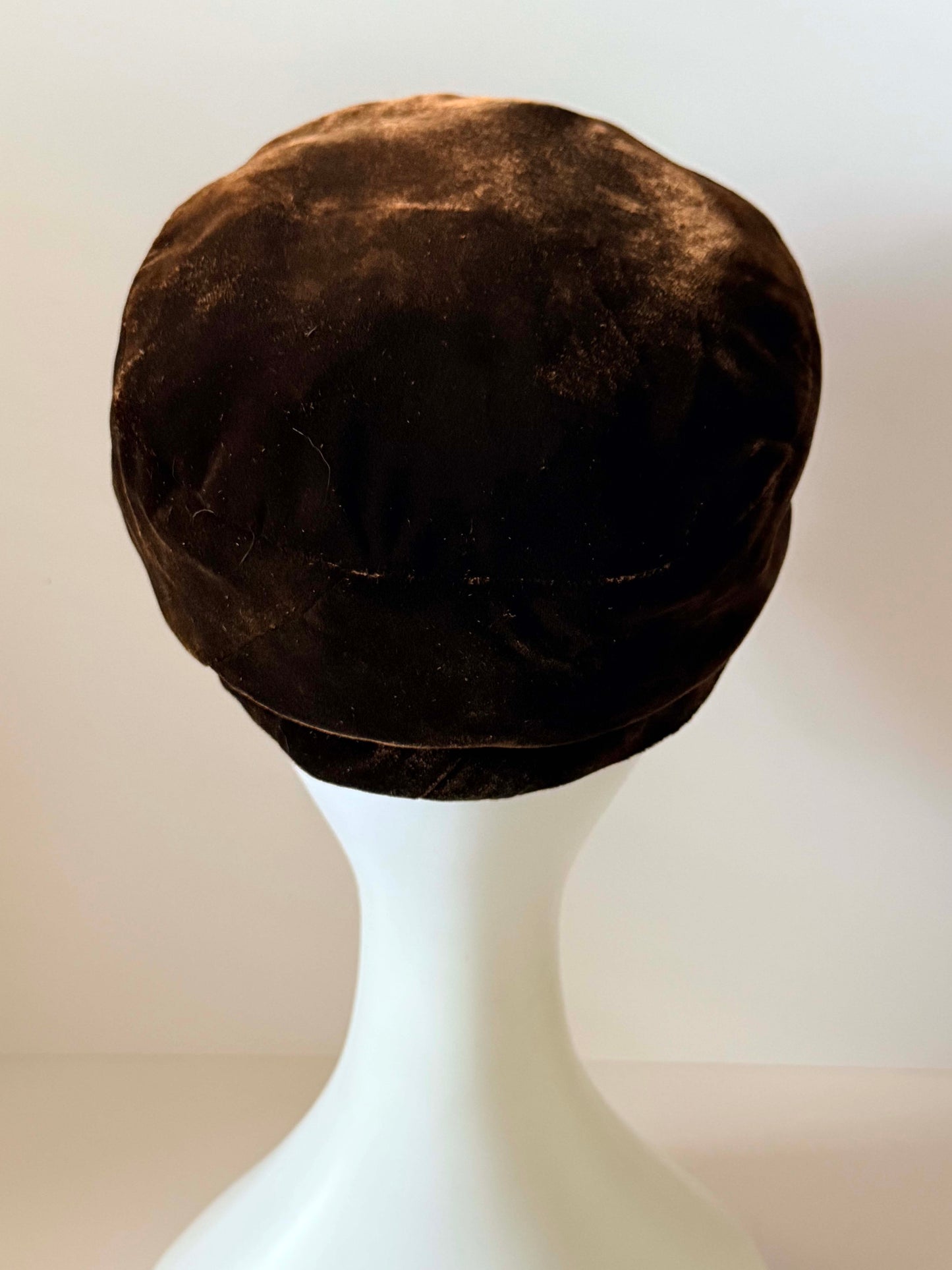 Vintage Brown Velvet Pillbox Hat 1960s Chocolate Brown Cocktail Hat Classic Mid Century Church Hat Elegant Millinery
