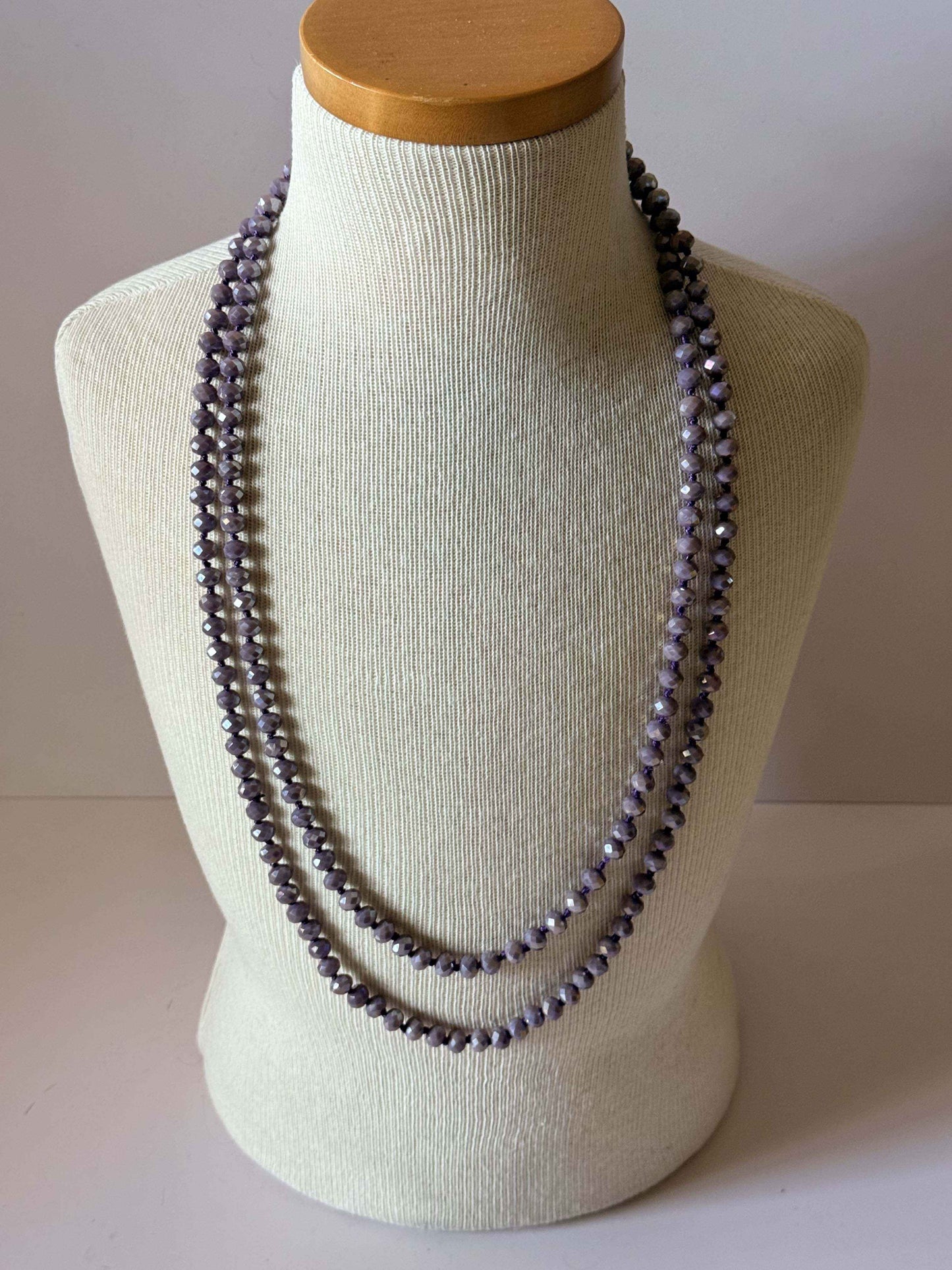 Vintage Lavender Crystal Necklace, Long Faceted Glass Bead Necklace, Single Strand Crystal Necklace, Pastel Purple Jewelry, Mid Century Vintage