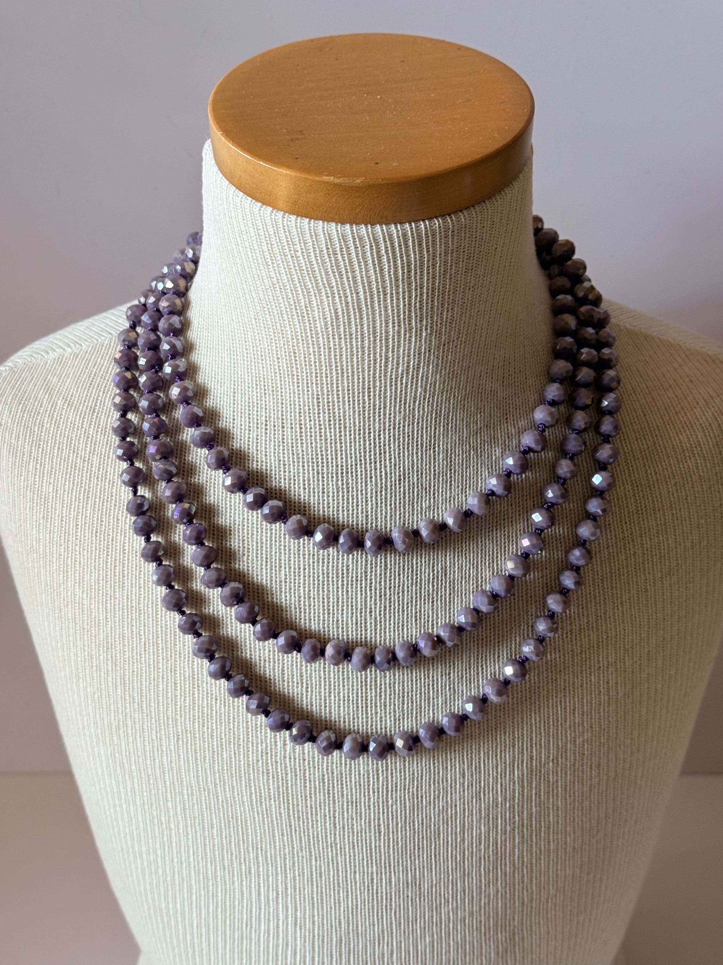Vintage Lavender Crystal Necklace, Long Faceted Glass Bead Necklace, Single Strand Crystal Necklace, Pastel Purple Jewelry, Mid Century Vintage