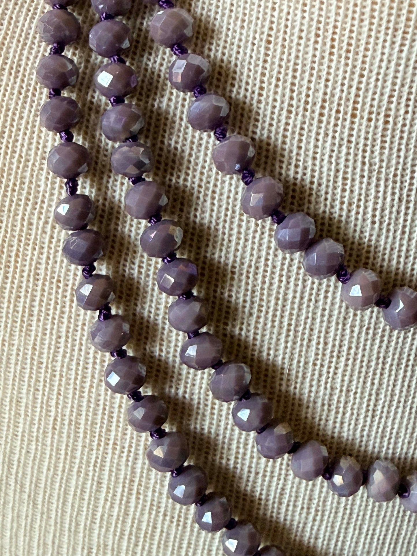 Vintage Lavender Crystal Necklace, Long Faceted Glass Bead Necklace, Single Strand Crystal Necklace, Pastel Purple Jewelry, Mid Century Vintage
