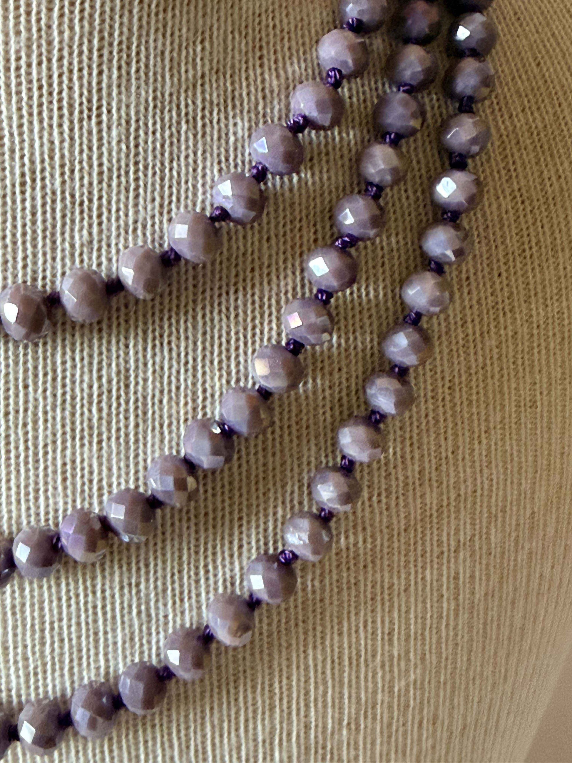 Vintage Lavender Crystal Necklace, Long Faceted Glass Bead Necklace, Single Strand Crystal Necklace, Pastel Purple Jewelry, Mid Century Vintage