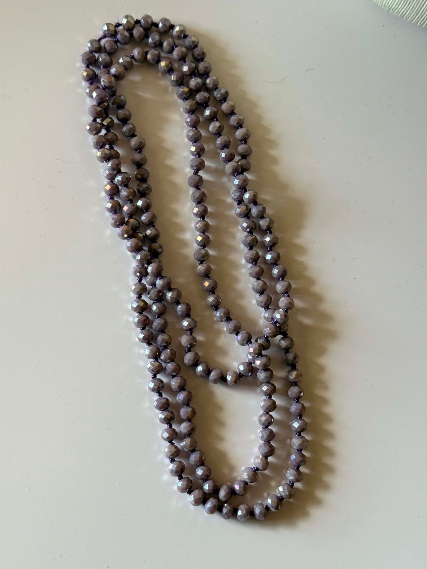 Vintage Lavender Crystal Necklace, Long Faceted Glass Bead Necklace, Single Strand Crystal Necklace, Pastel Purple Jewelry, Mid Century Vintage