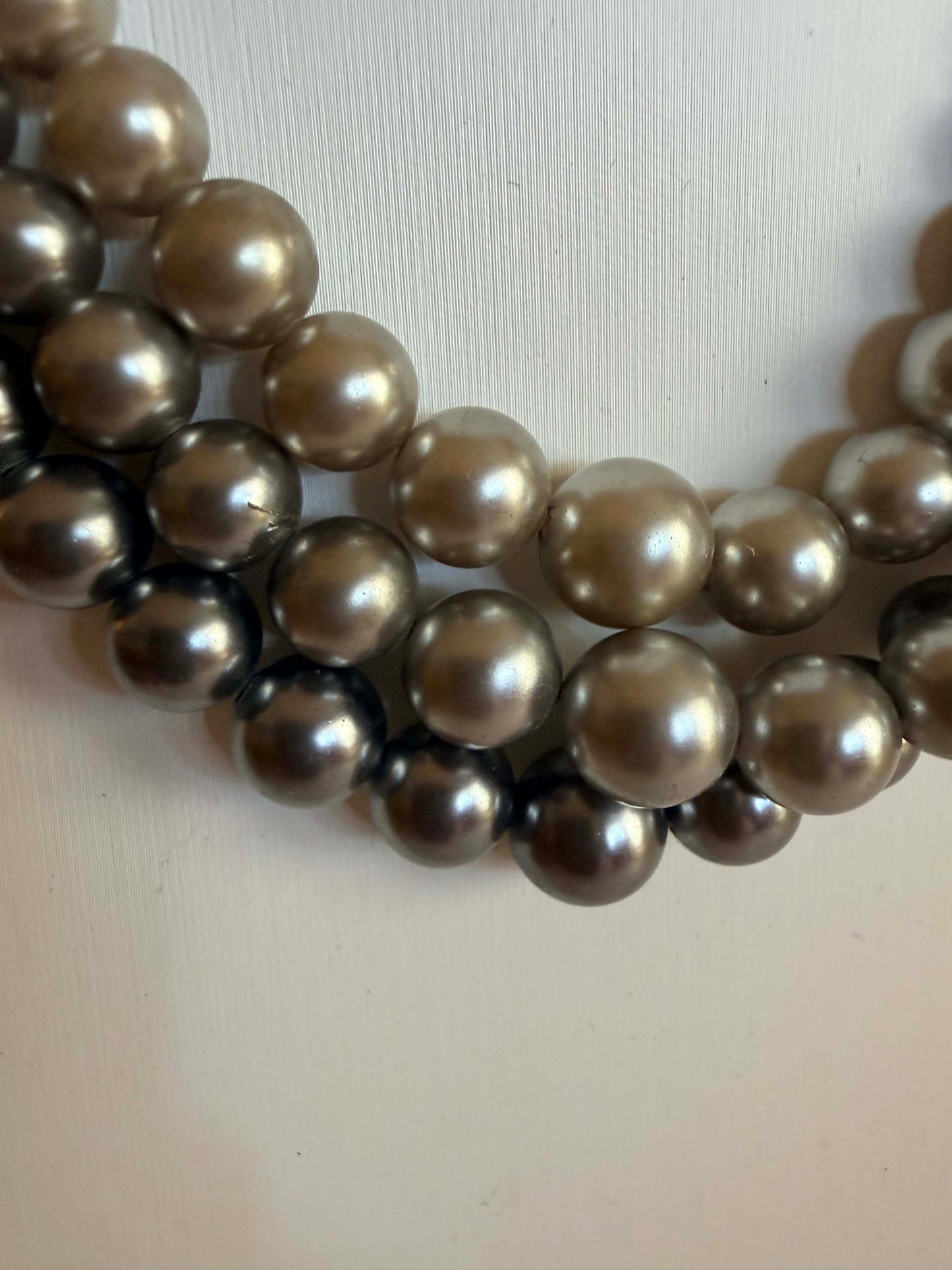 Vintage Gray Faux Pearl Necklace | Triple Strand Silver Pearl Statement Necklace | Layered Pearl Jewelry | Classic Vintage Necklace