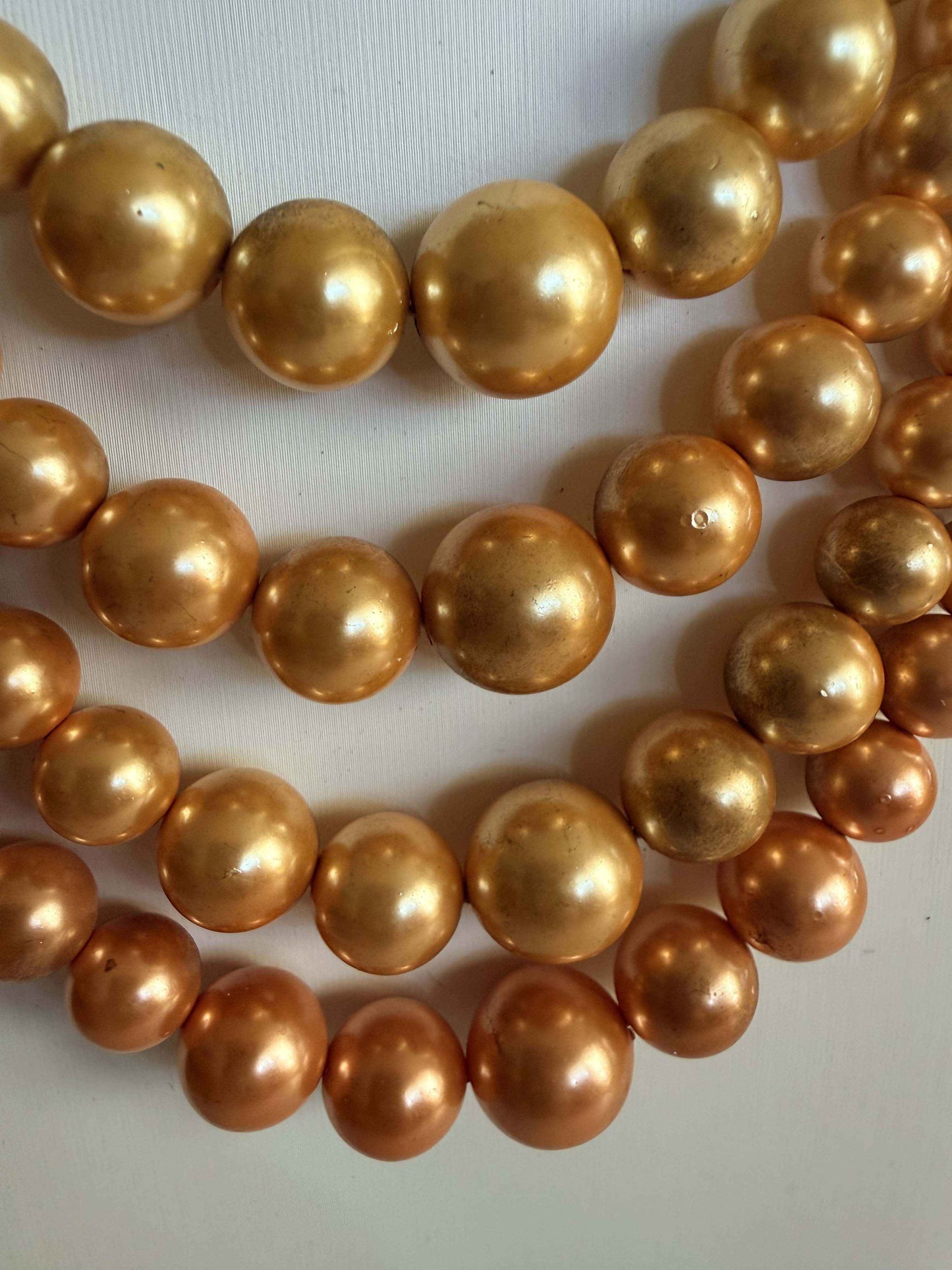 Vintage Four Strand Faux Pearl Necklace | Champagne Gold Pearl Statement Necklace | Mid Century Layered Necklace | Bridal Jewelry | Wedding Necklace