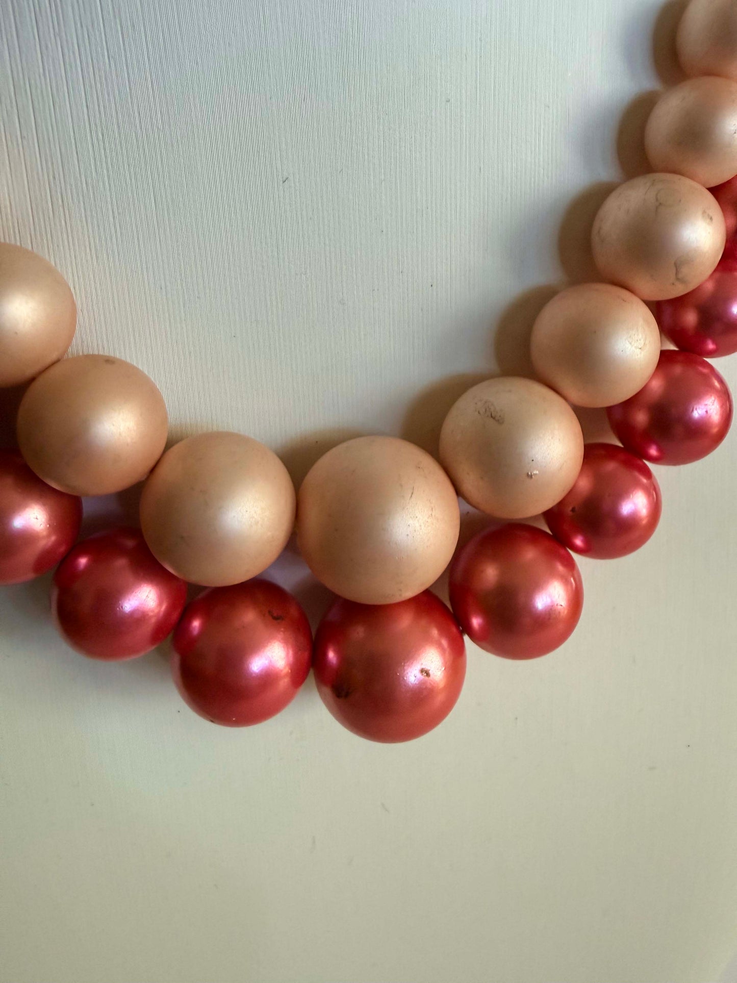 Vintage Double Strand Pink & Champagne Faux Pearl Necklace | Graduated Pearl Necklace | Mid Century Costume Jewelry | Two Tone Statement Necklace | Retro Pearl Jewelry