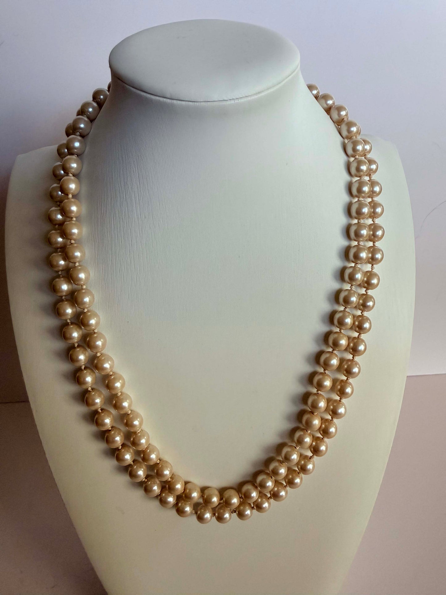 Vintage Double Strand Faux Pearl Necklace | Hand Knotted Ivory Pearl Necklace | Mid Century Costume Jewelry | Classic Bridal Necklace | Timeless Vintage Jewelry