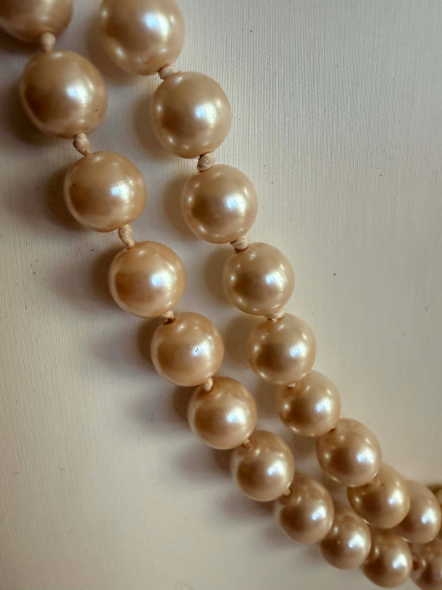 Vintage Double Strand Faux Pearl Necklace | Hand Knotted Ivory Pearl Necklace | Mid Century Costume Jewelry | Classic Bridal Necklace | Timeless Vintage Jewelry