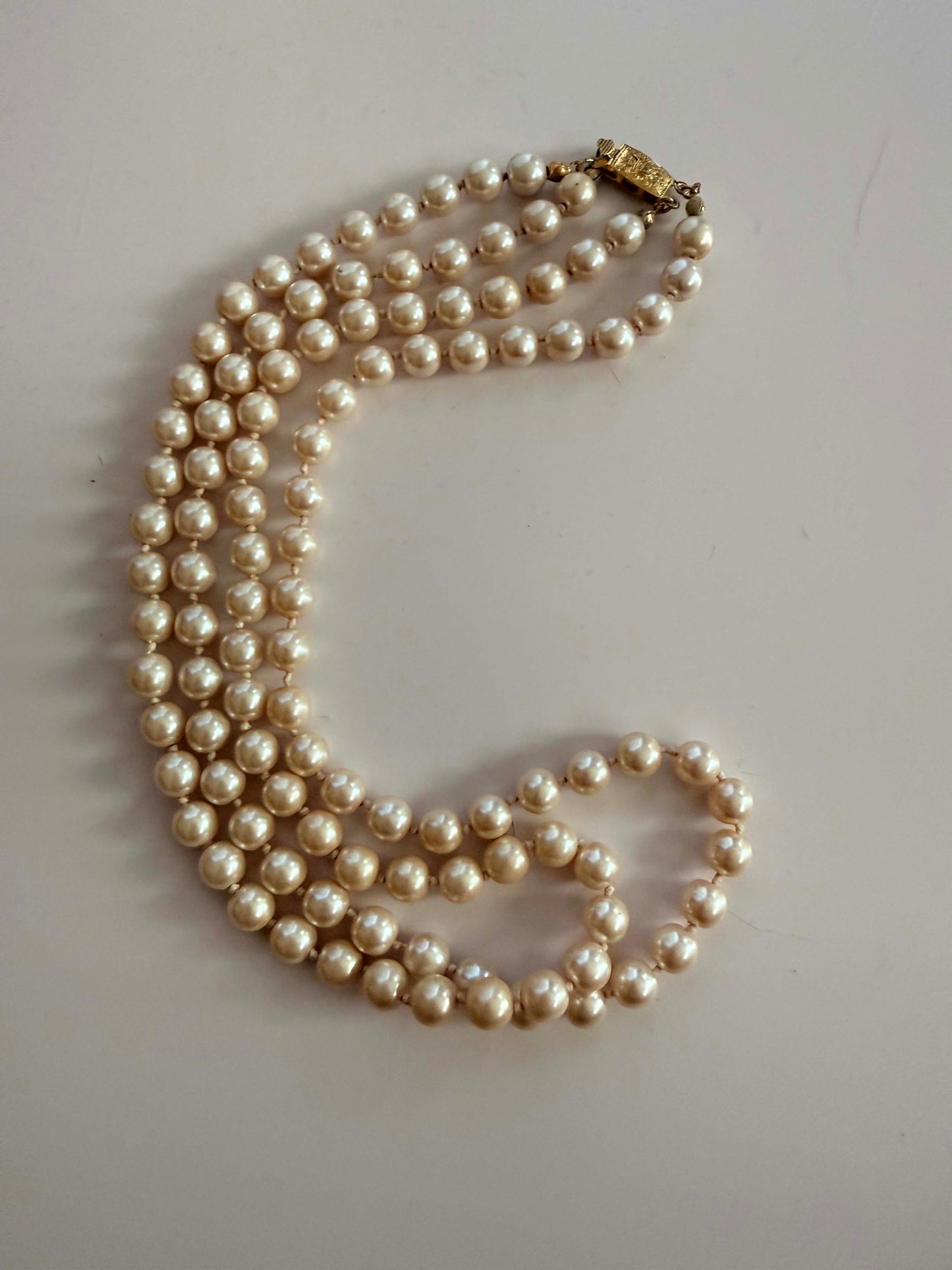 Vintage Double Strand Faux Pearl Necklace | Hand Knotted Ivory Pearl Necklace | Mid Century Costume Jewelry | Classic Bridal Necklace | Timeless Vintage Jewelry