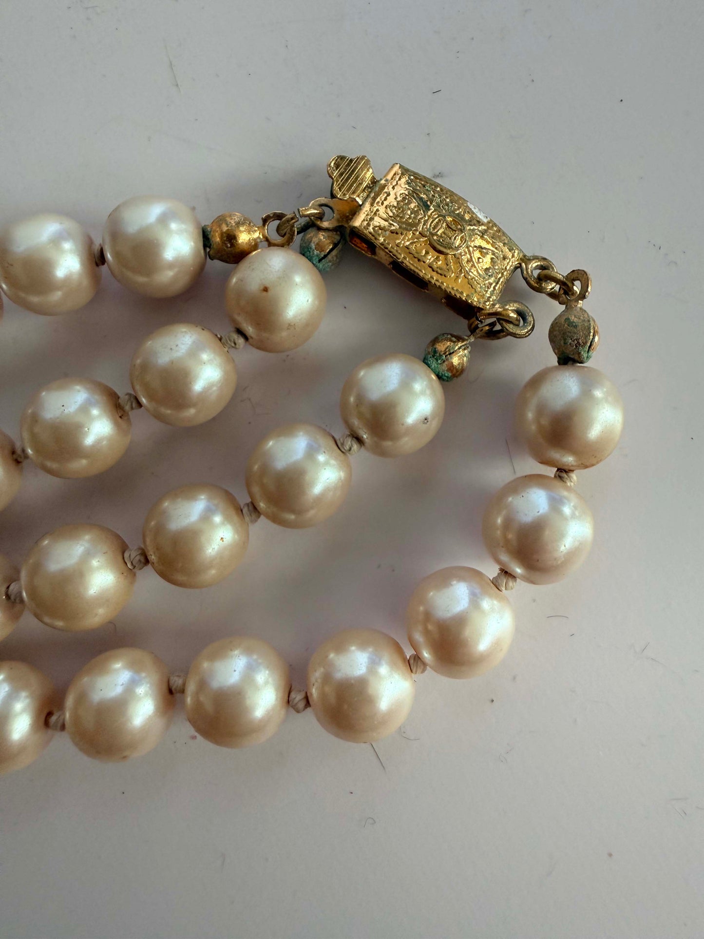 Vintage Double Strand Faux Pearl Necklace | Hand Knotted Ivory Pearl Necklace | Mid Century Costume Jewelry | Classic Bridal Necklace | Timeless Vintage Jewelry