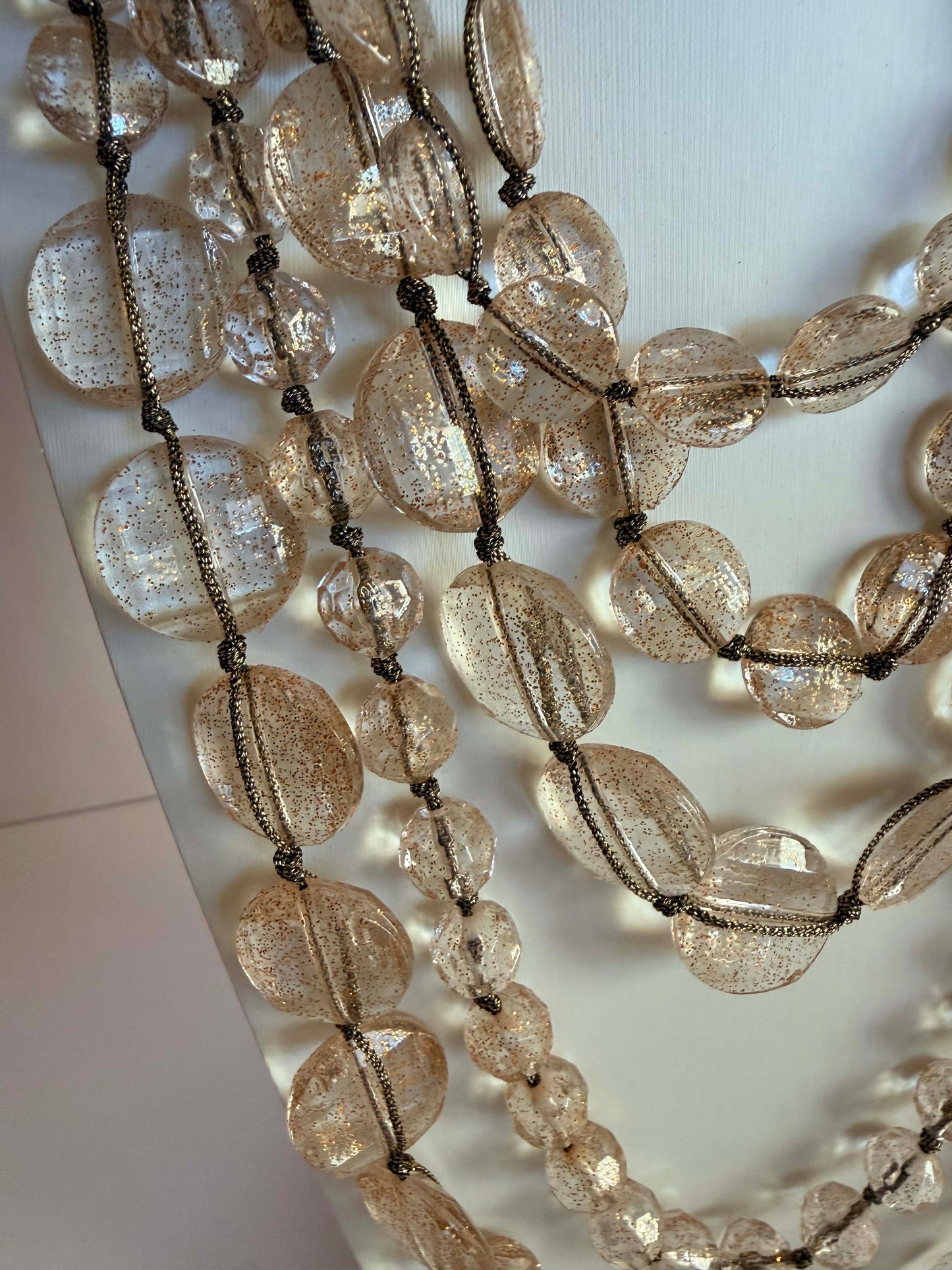 Vintage Multi Strand Lucite Bead Necklace | Gold Glitter Lucite Statement Necklace | 1980s Layered Necklace | Clear Champagne Acrylic Jewelry | Vintage Runway Style