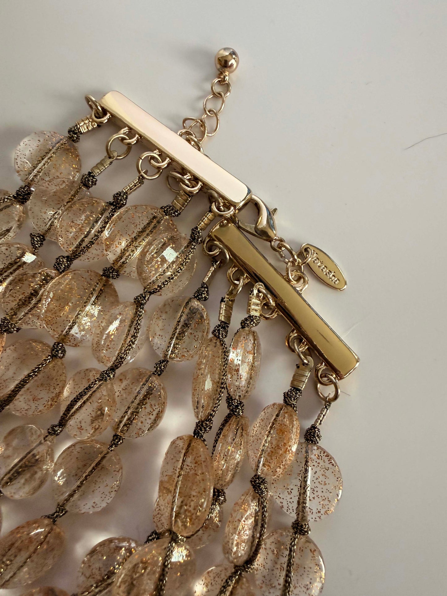 Vintage Multi Strand Lucite Bead Necklace | Gold Glitter Lucite Statement Necklace | 1980s Layered Necklace | Clear Champagne Acrylic Jewelry | Vintage Runway Style