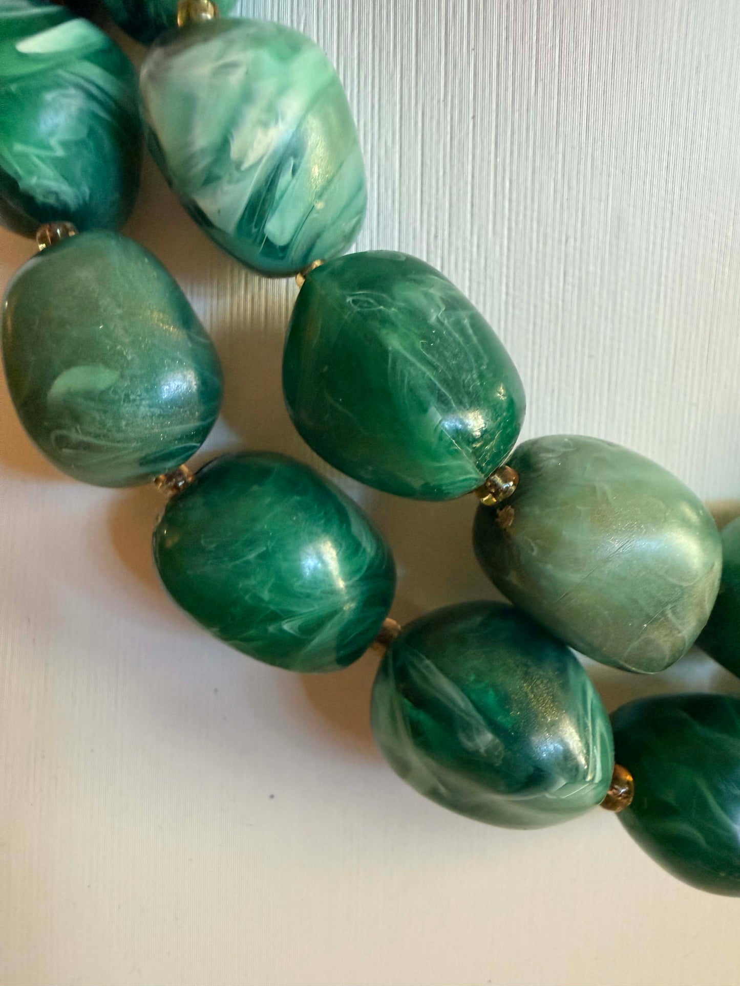 Vintage Green Marbled Lucite Double Strand Necklace | Mid Century Green Beaded Necklace | 1950s 1960s Chunky Lucite Jewelry | Retro Statement Necklace