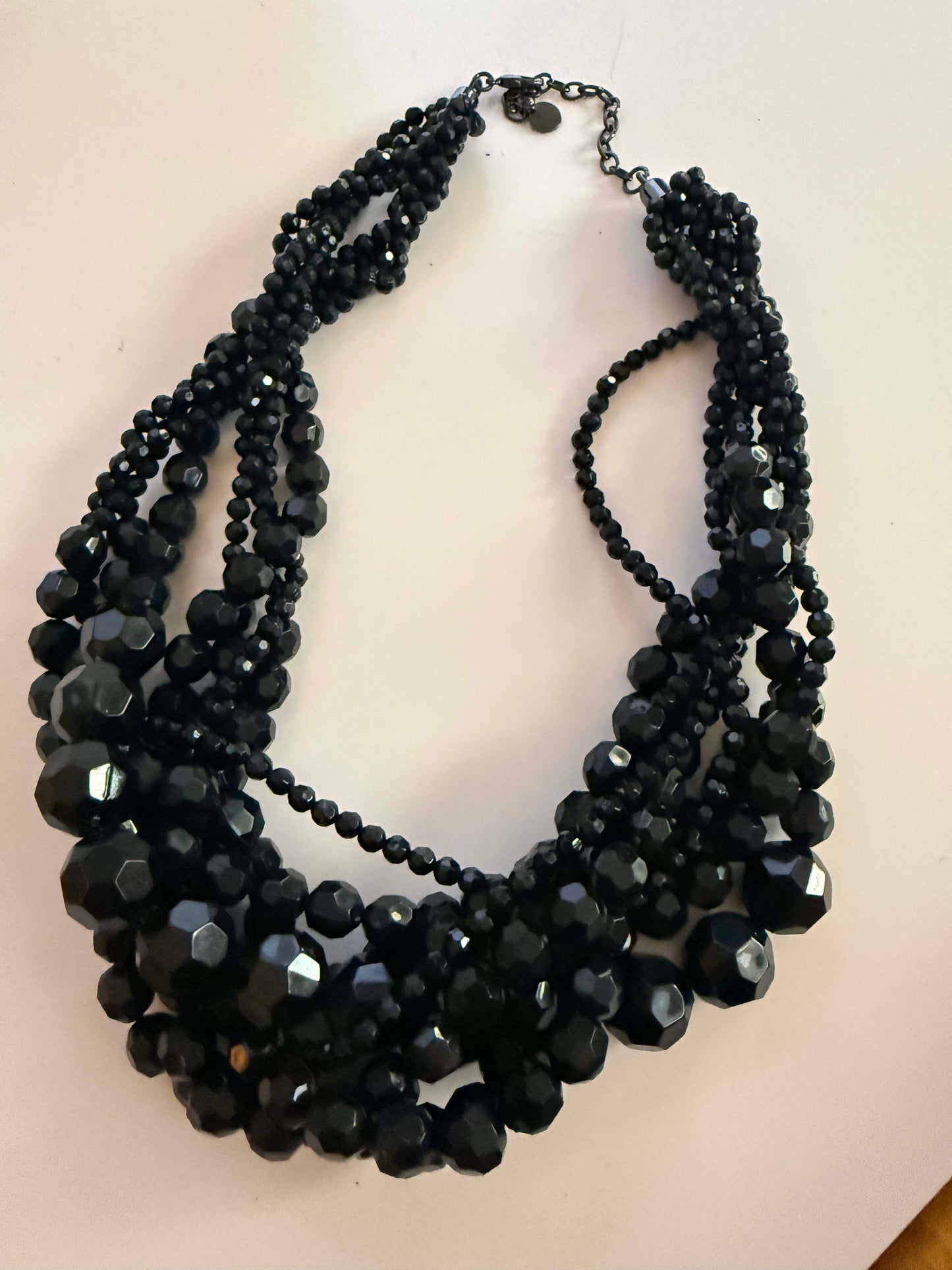 Vintage Black Faceted Bead Necklace | Multi Strand Statement Necklace | Layered Bib Necklace | Bold Vintage Costume Jewelry
