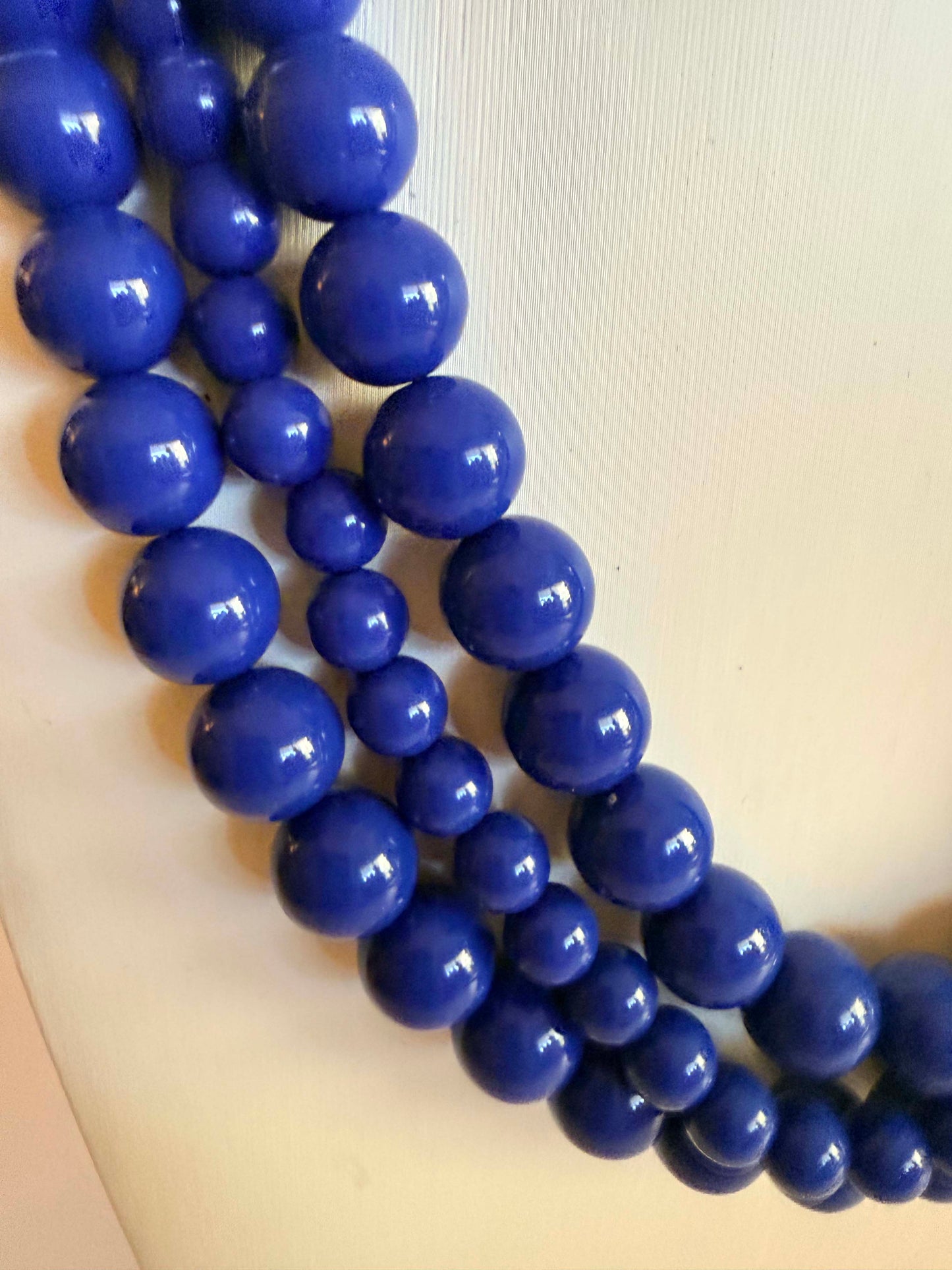Vintage Cobalt Blue Four Strand Beaded Necklace | Layered Blue Lucite Statement Necklace | Retro Costume Jewelry | 1980s Necklace