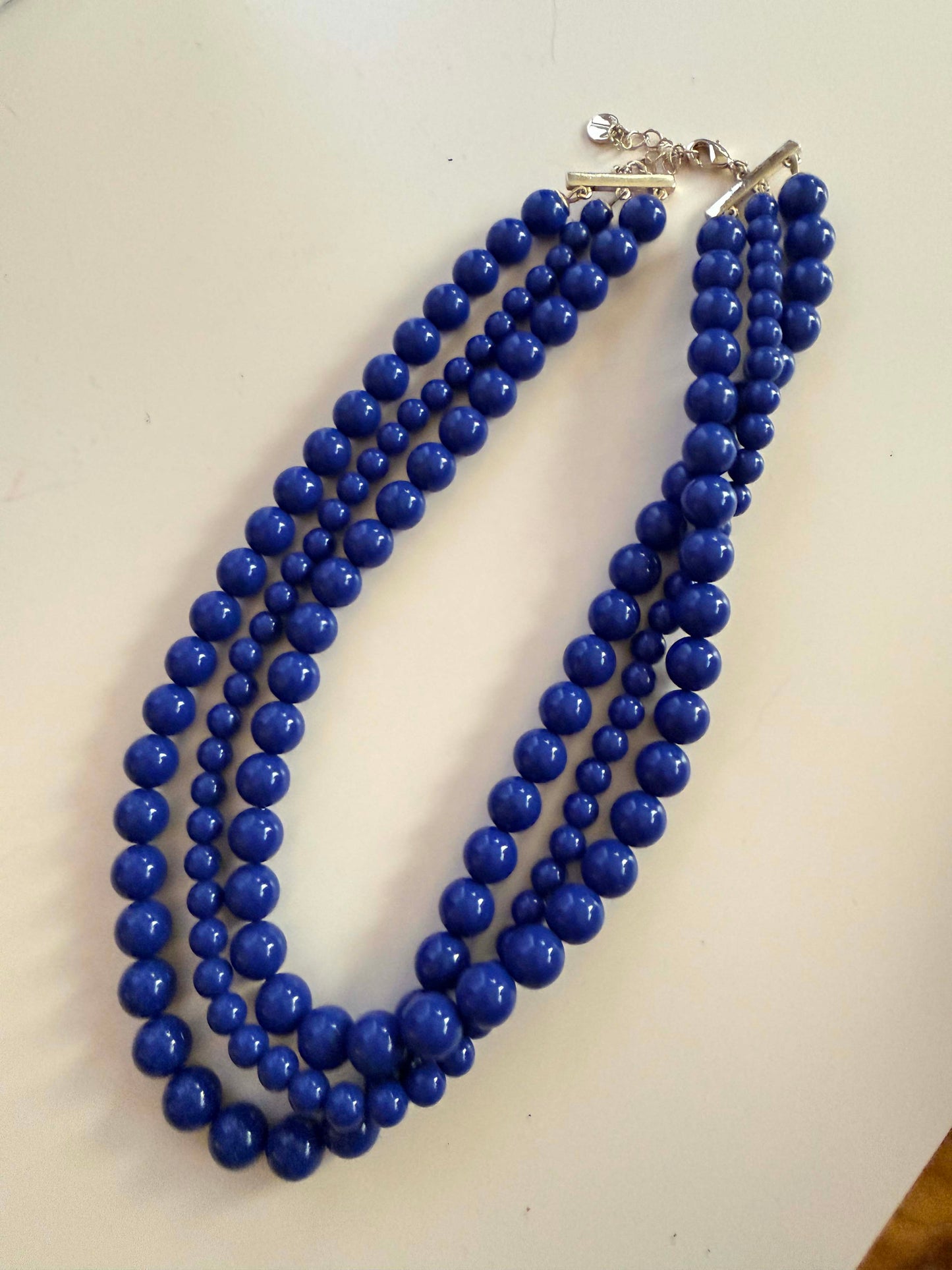 Vintage Cobalt Blue Four Strand Beaded Necklace | Layered Blue Lucite Statement Necklace | Retro Costume Jewelry | 1980s Necklace