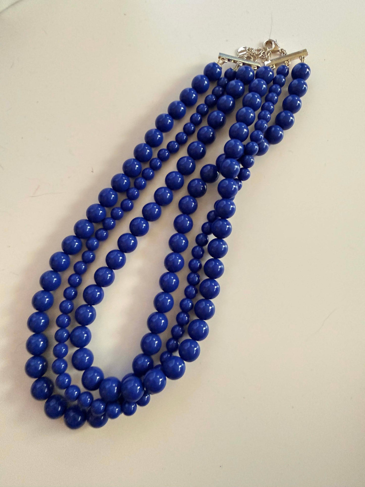 Vintage Cobalt Blue Four Strand Beaded Necklace | Layered Blue Lucite Statement Necklace | Retro Costume Jewelry | 1980s Necklace