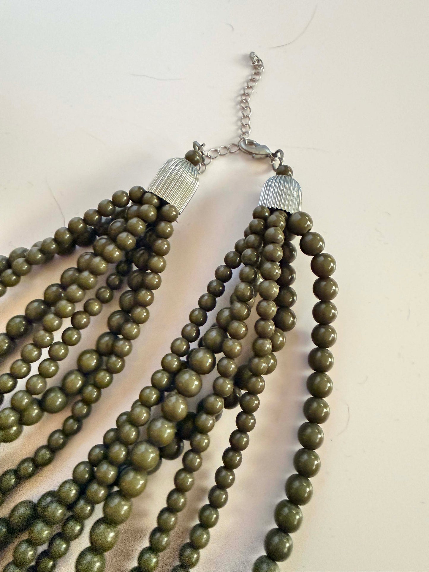 Vintage Olive Green Beaded Necklace | Multi Strand Statement Necklace | Layered Olive Beads | Boho Vintage Jewelry