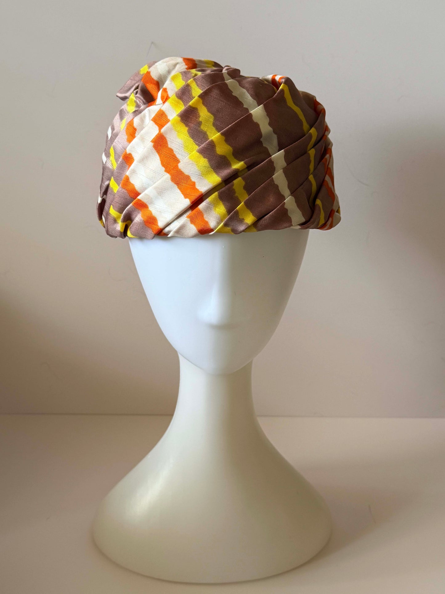 Vintage Hattie Carnegie Silk Turban Hat 1960s Striped Draped Designer Headpiece
