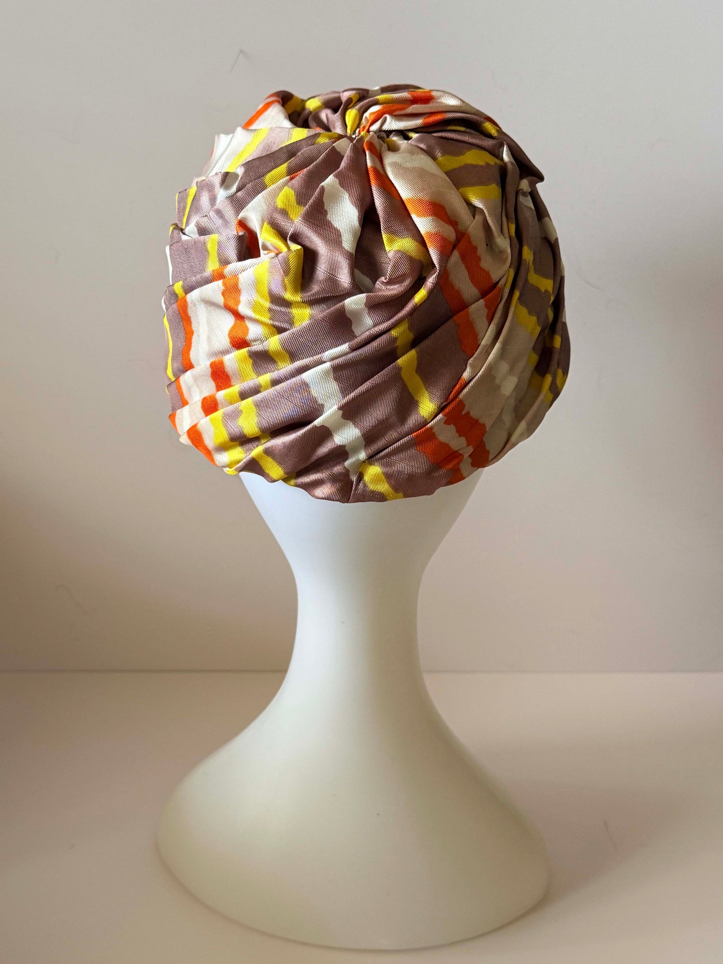 Vintage Hattie Carnegie Silk Turban Hat 1960s Striped Draped Designer Headpiece
