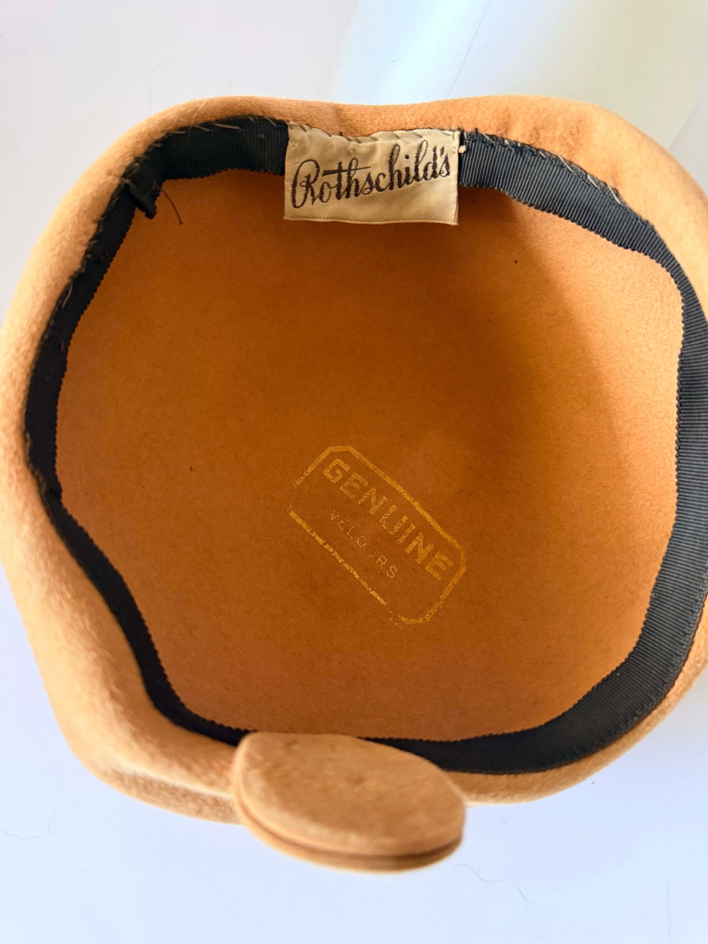 Vintage Rothschilds Camel Wool Felt Beret with Rhinestone – Classic French Style Velour Hat